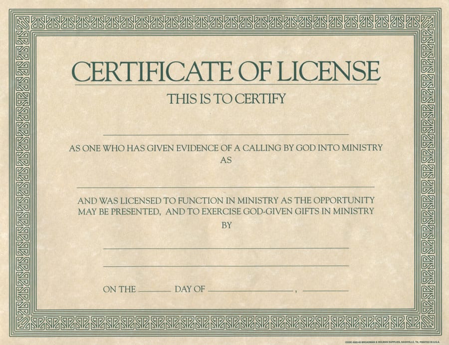 Certificate of License - Beige Parchment with Green Print | Lifeway certificate-of-license-beige-parchment-with-green-print-lifeway