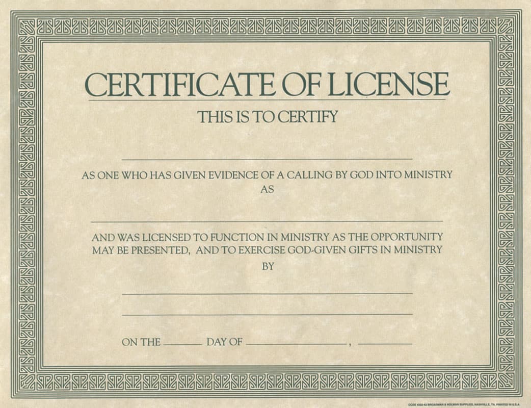Parchment License Certificate of License - Beige Parchment with Green Print | Lifeway