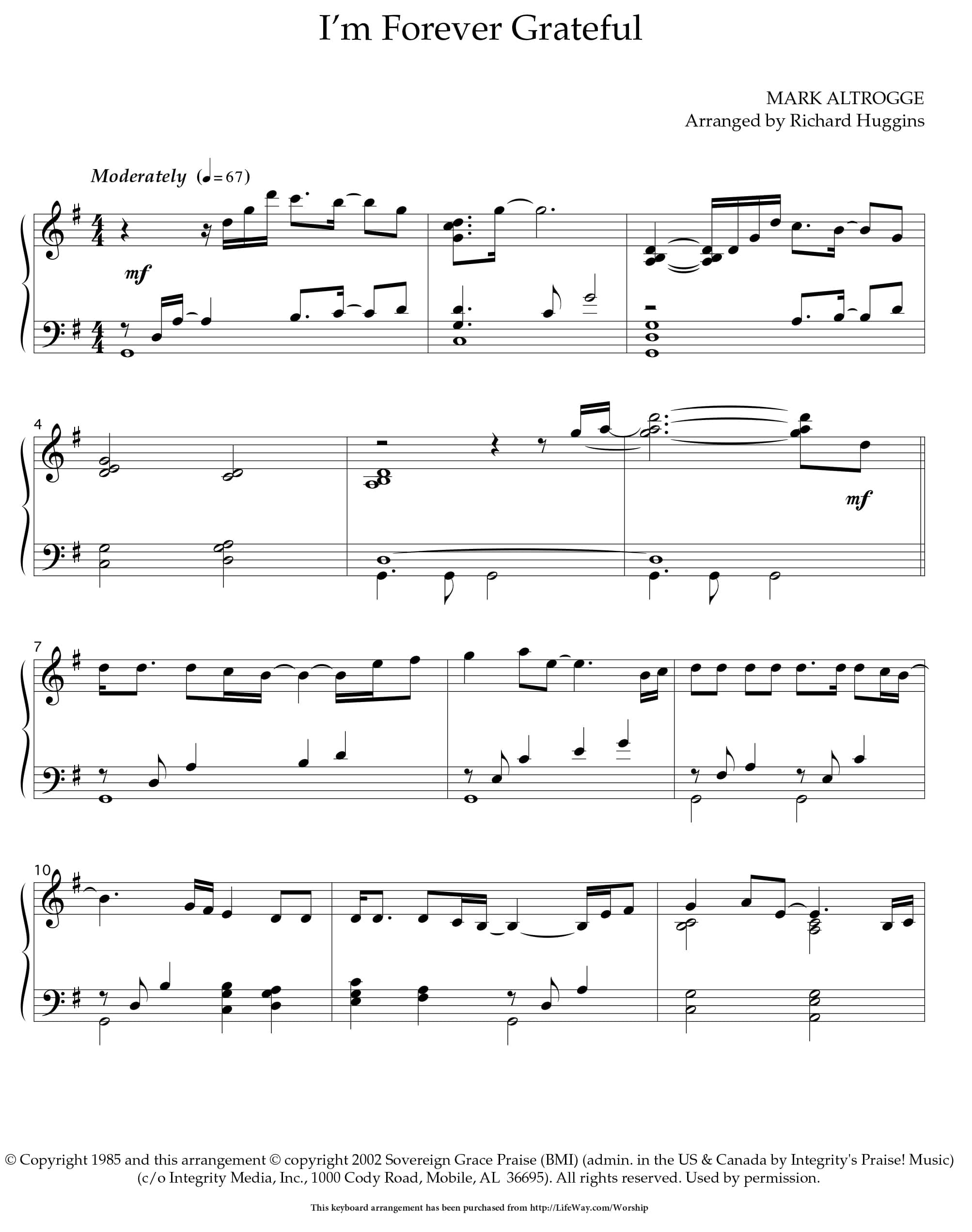 I'm Forever Grateful - Downloadable Keyboard Arrangement