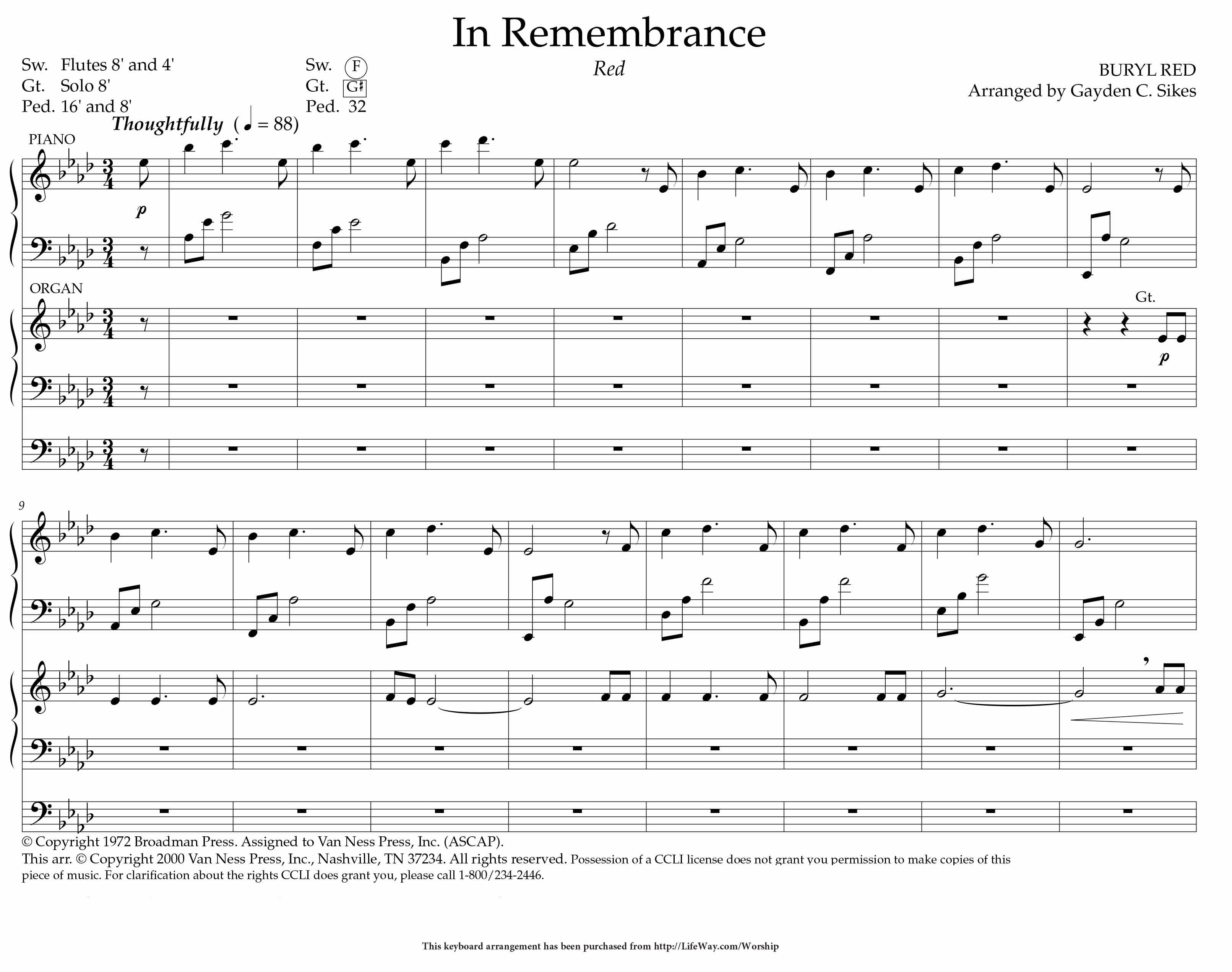 In Remembrance - Downloadable Keyboard Arrangement (Min. 2)