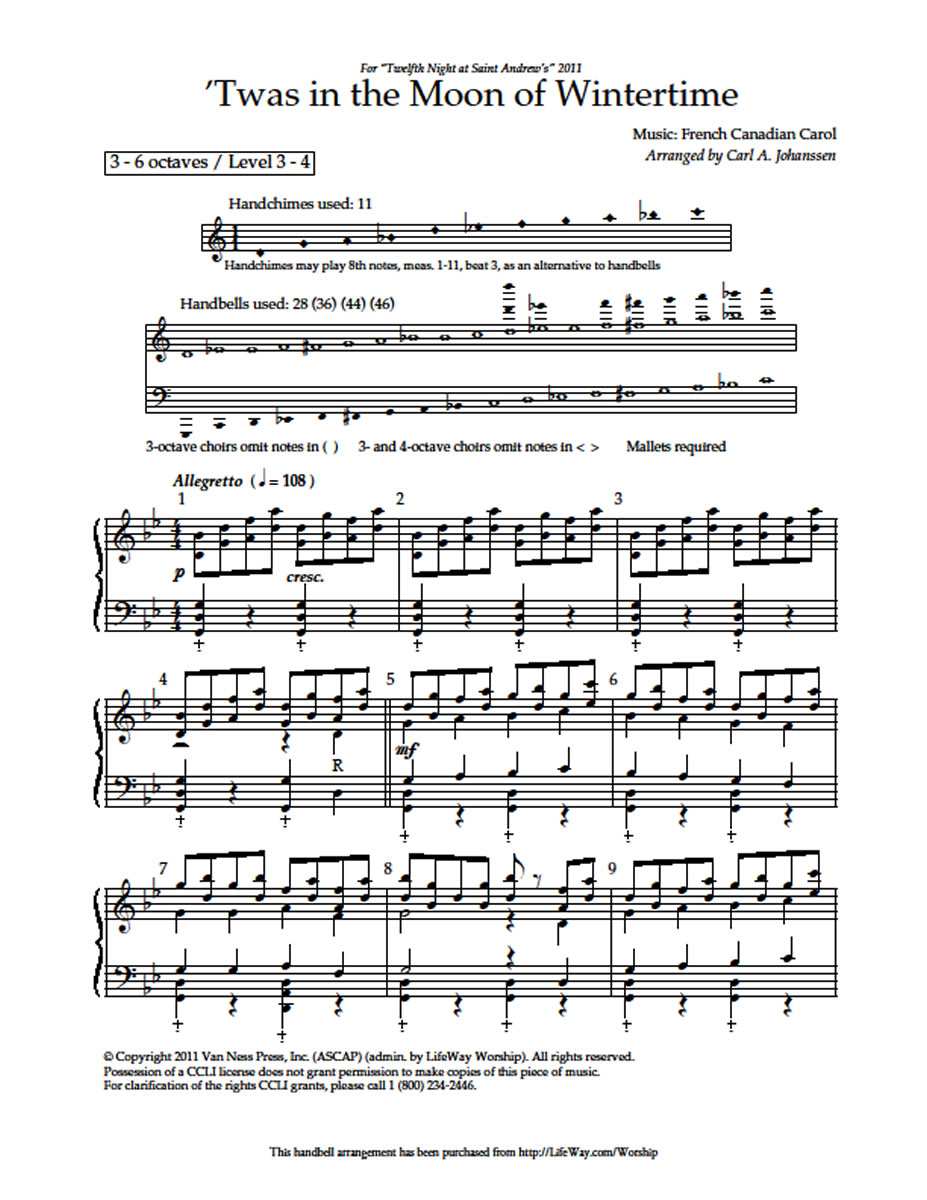 Twas in the Moon of Wintertime - Downloadable Handbell Arrangement