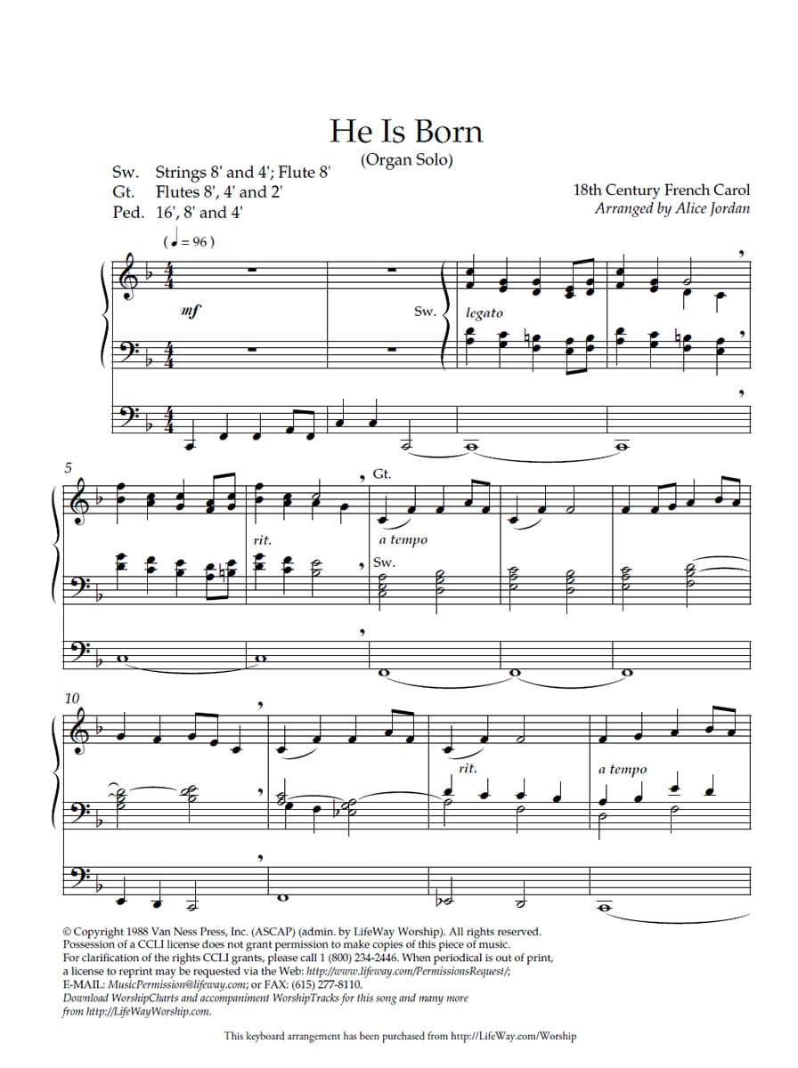 He Is Born - Downloadable Keyboard Arrangement