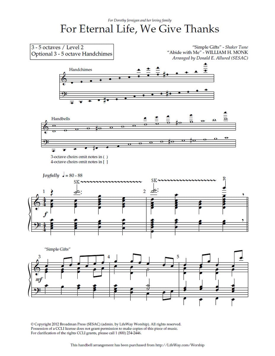For Eternal Life We Give Thanks - Downloadable Handbell Arrangement