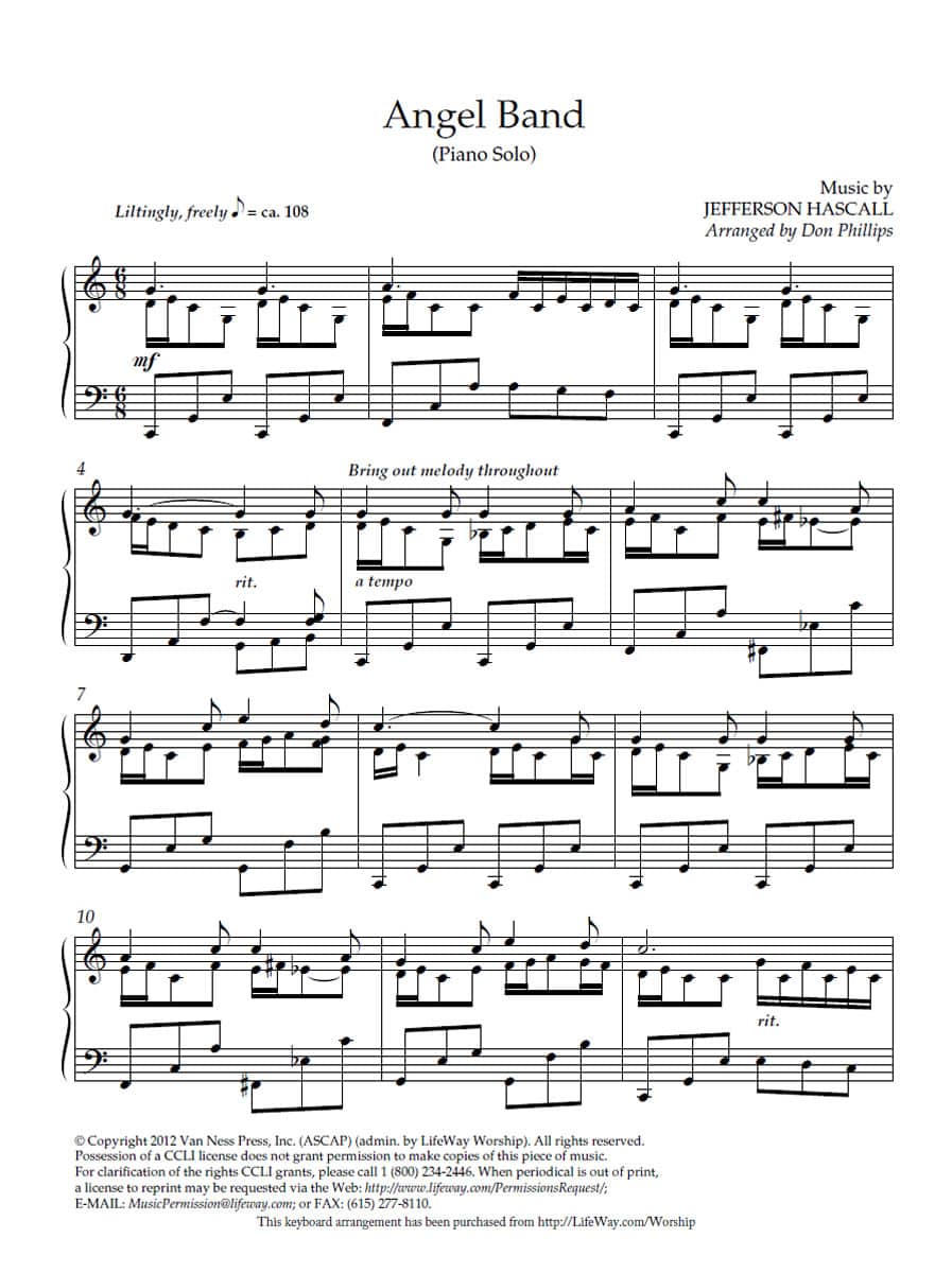 Angel Band - Downloadable Keyboard Arrangement
