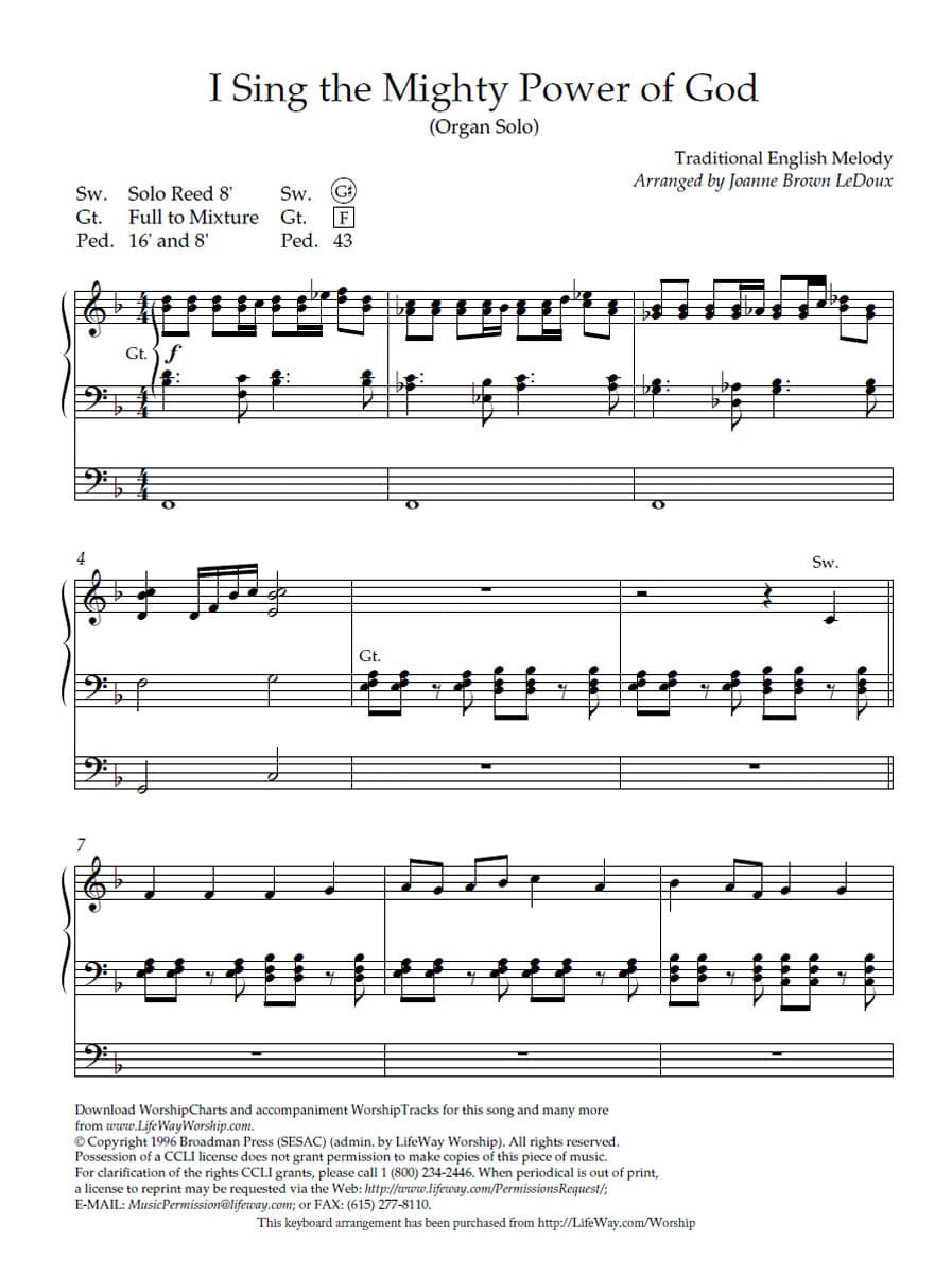 I Sing the Mighty Power of God - Downloadable Keyboard Arrangement