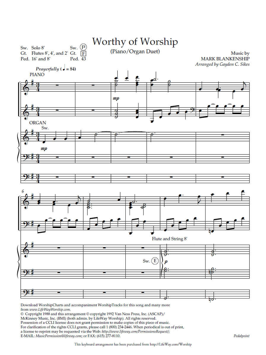 Worthy of Worship - Downloadable Keyboard Arrangement (Min. 2)