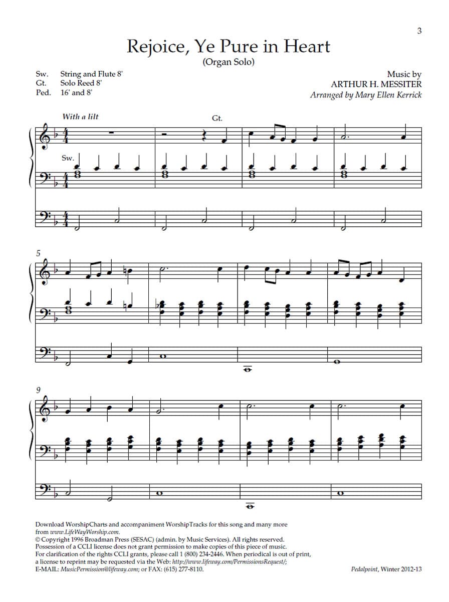 Rejoice, Ye Pure in Heart - Downloadable Keyboard Arrangement