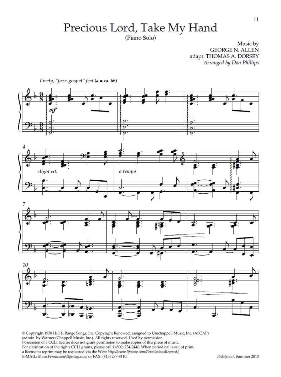 Precious Lord, Take My Hand - Downloadable Keyboard Arrangement