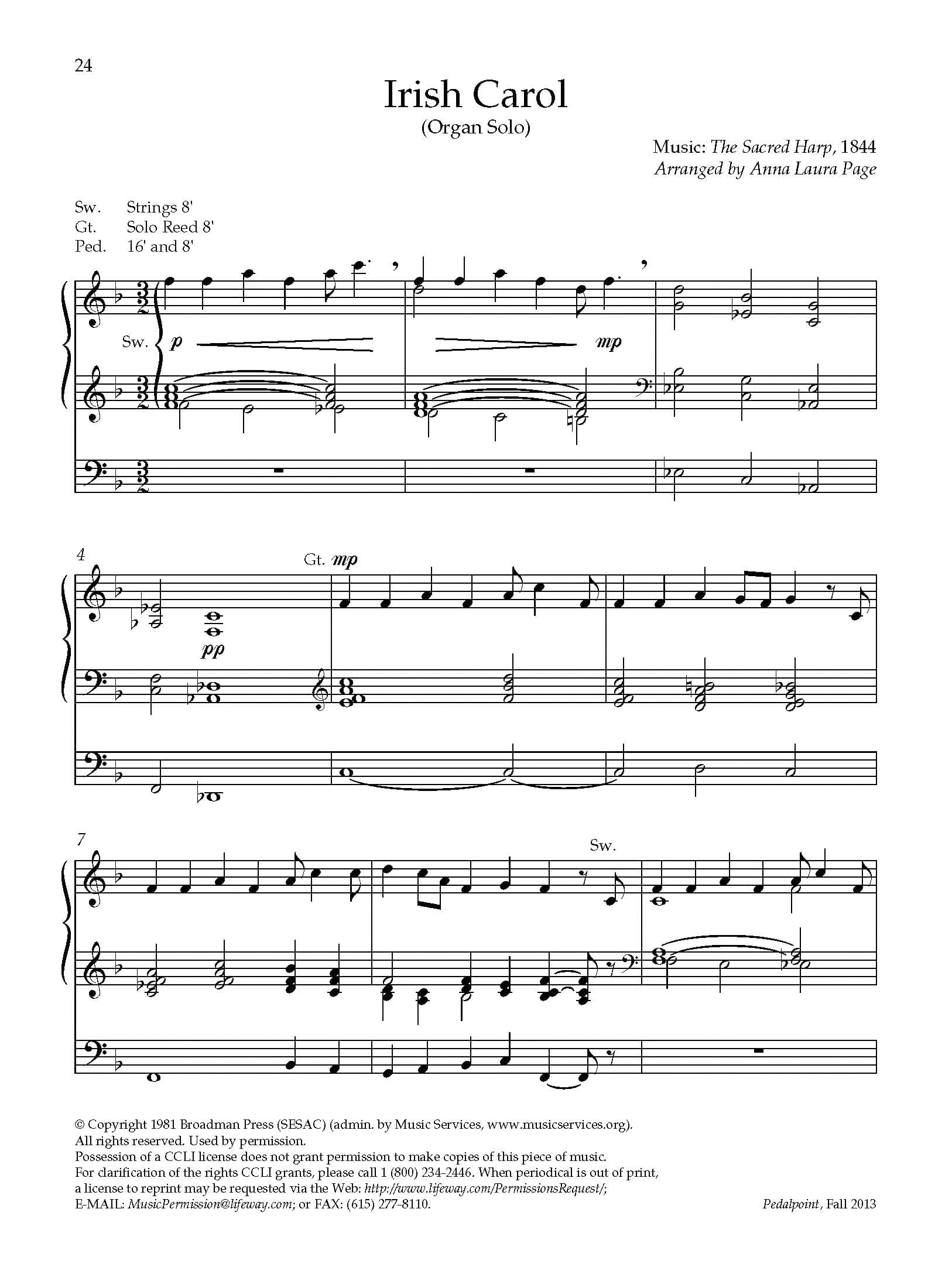 Irish Carol - Downloadable Keyboard Arrangement