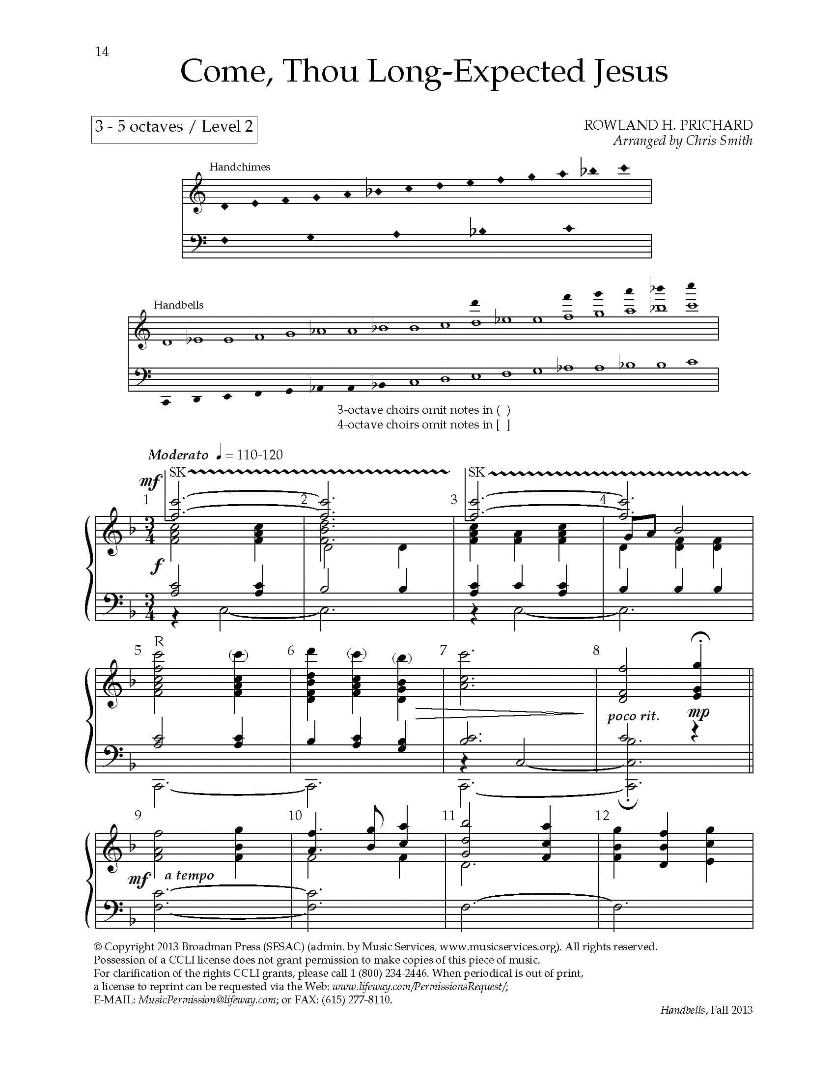 Come, Thou Long Expected Jesus - Downloadable Handbell Arrangement