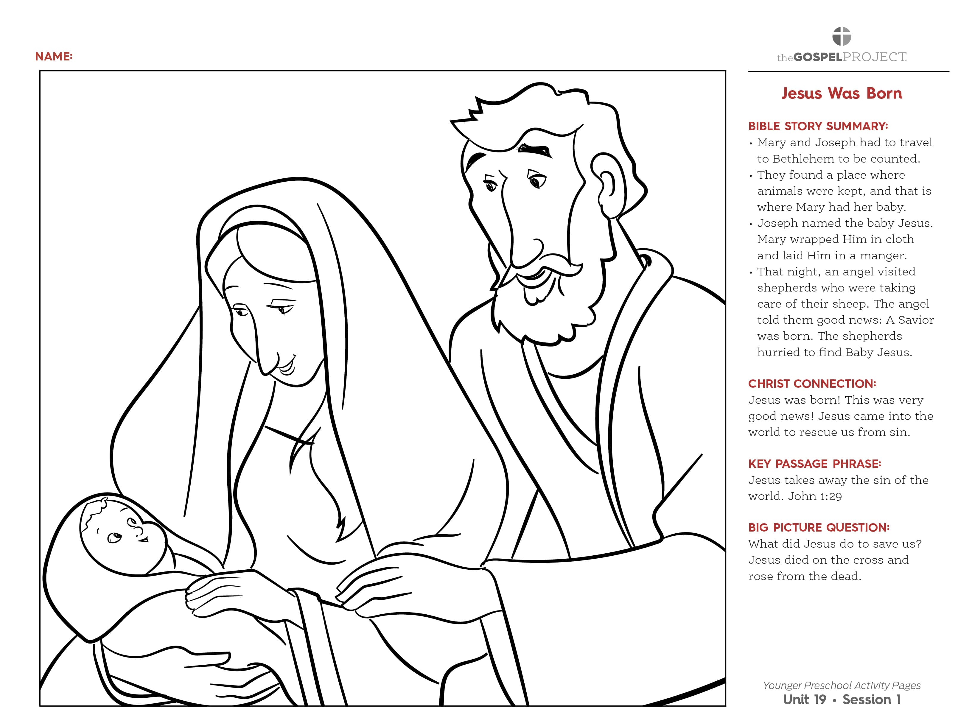 slide 3 of 3 for The Gospel Project for Preschool: From Heaven to Earth - Younger Preschool Activity Pages - Volume 7