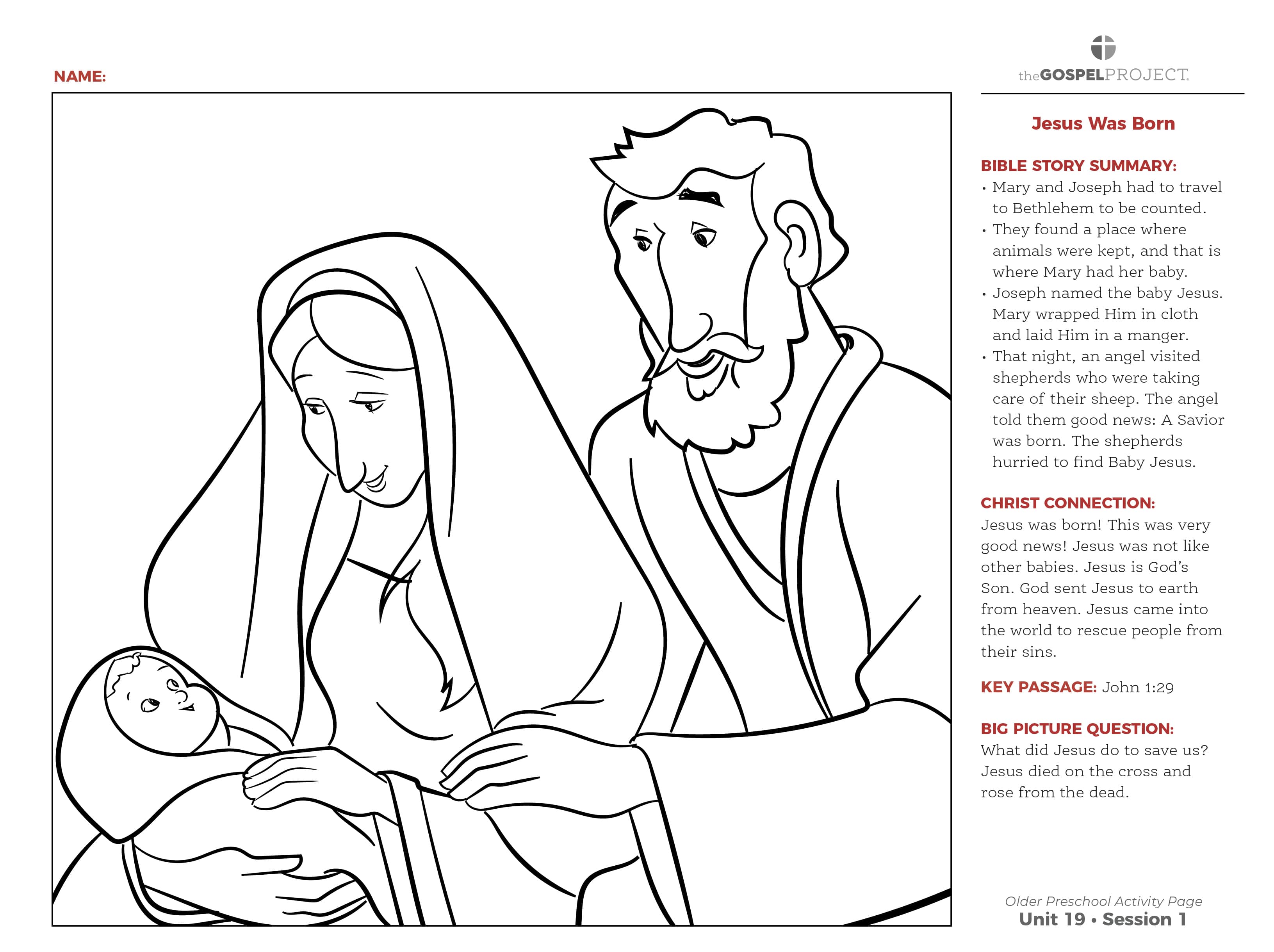 slide 3 of 3 for The Gospel Project for Preschool: From Heaven to Earth - Older Preschool Activity Pages - Volume 7