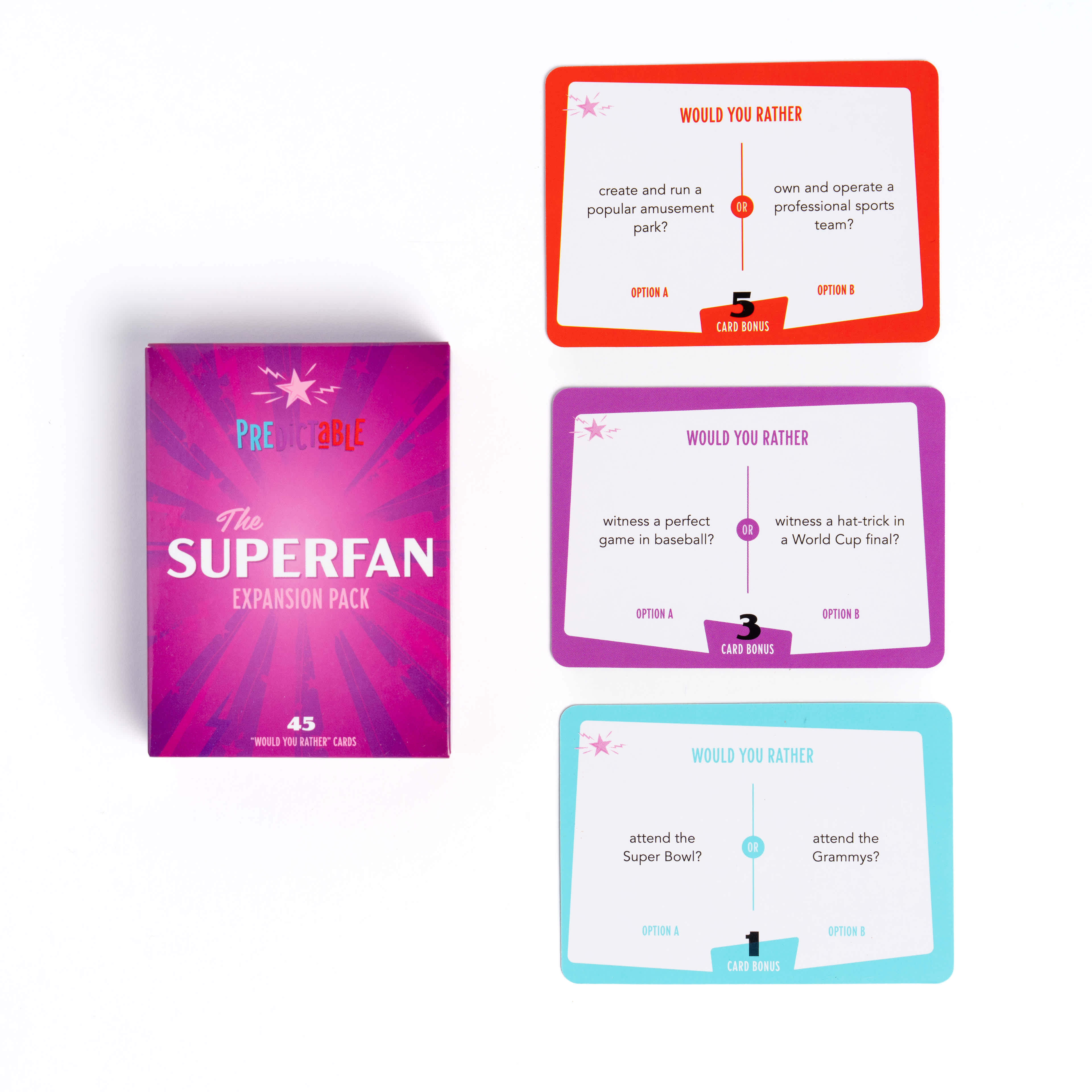 slide 4 of 4 for Superfan - A Predictable Game Expansion Card Pack
