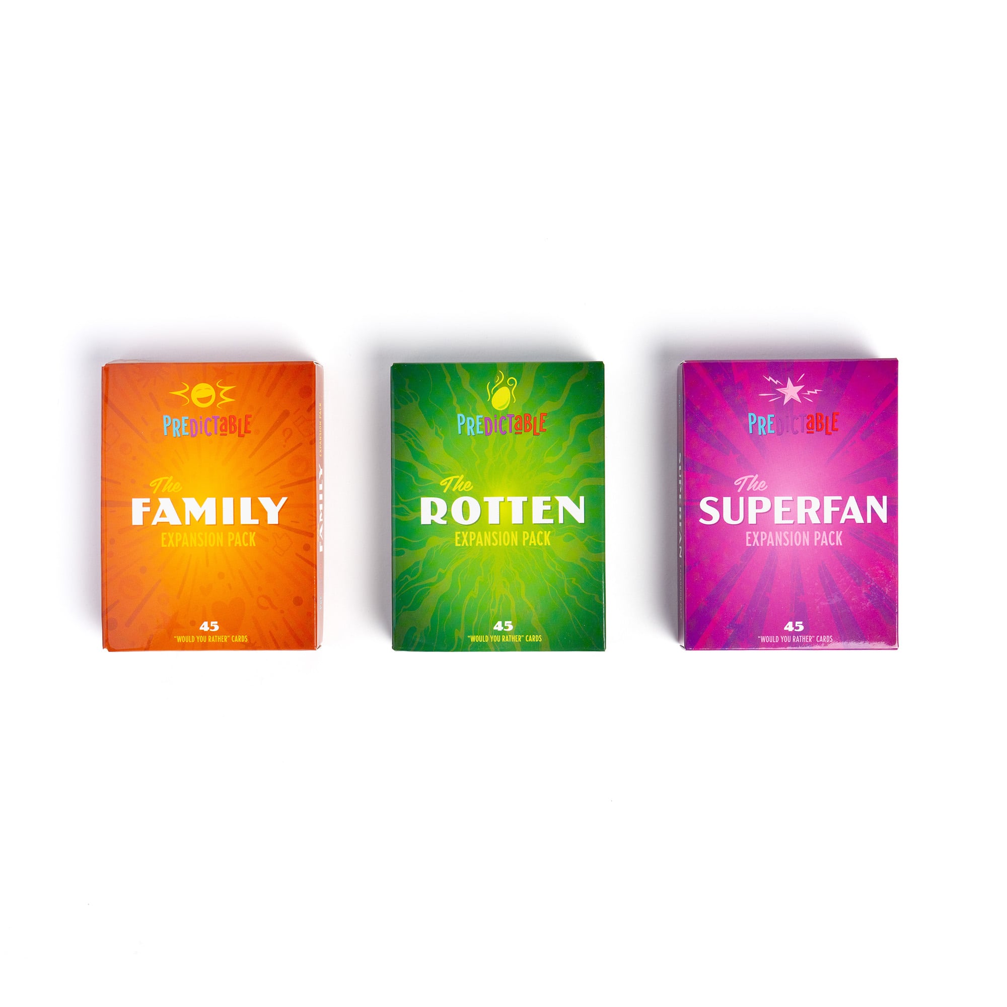 slide 1 of 5 for Predictable Game Expansion Card 3-Pack: Family, Rotten, and Superfan