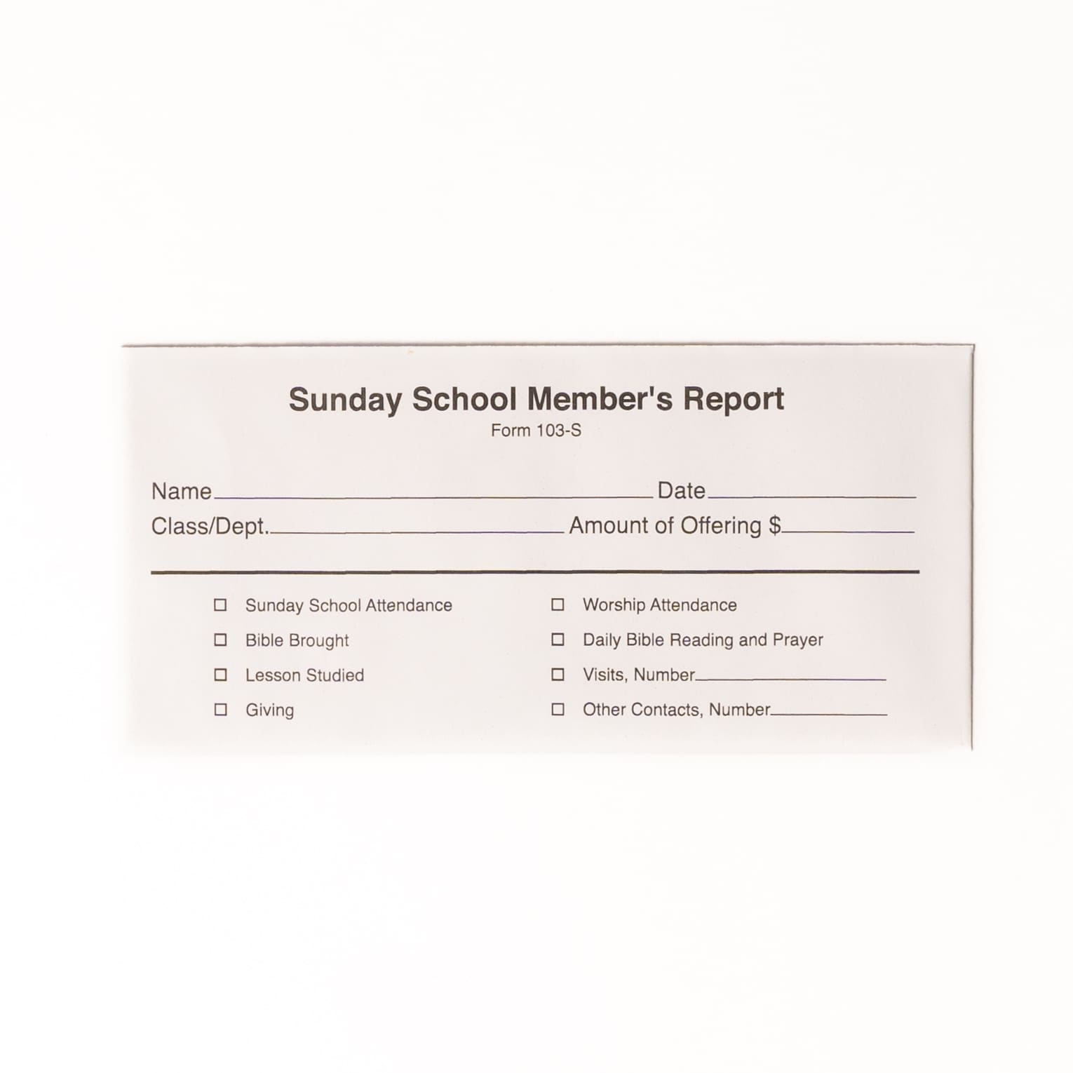 slide 3 of 3 for Offering Envelope: Sunday School Member's Report - Bill-Sized (Package of 100)
