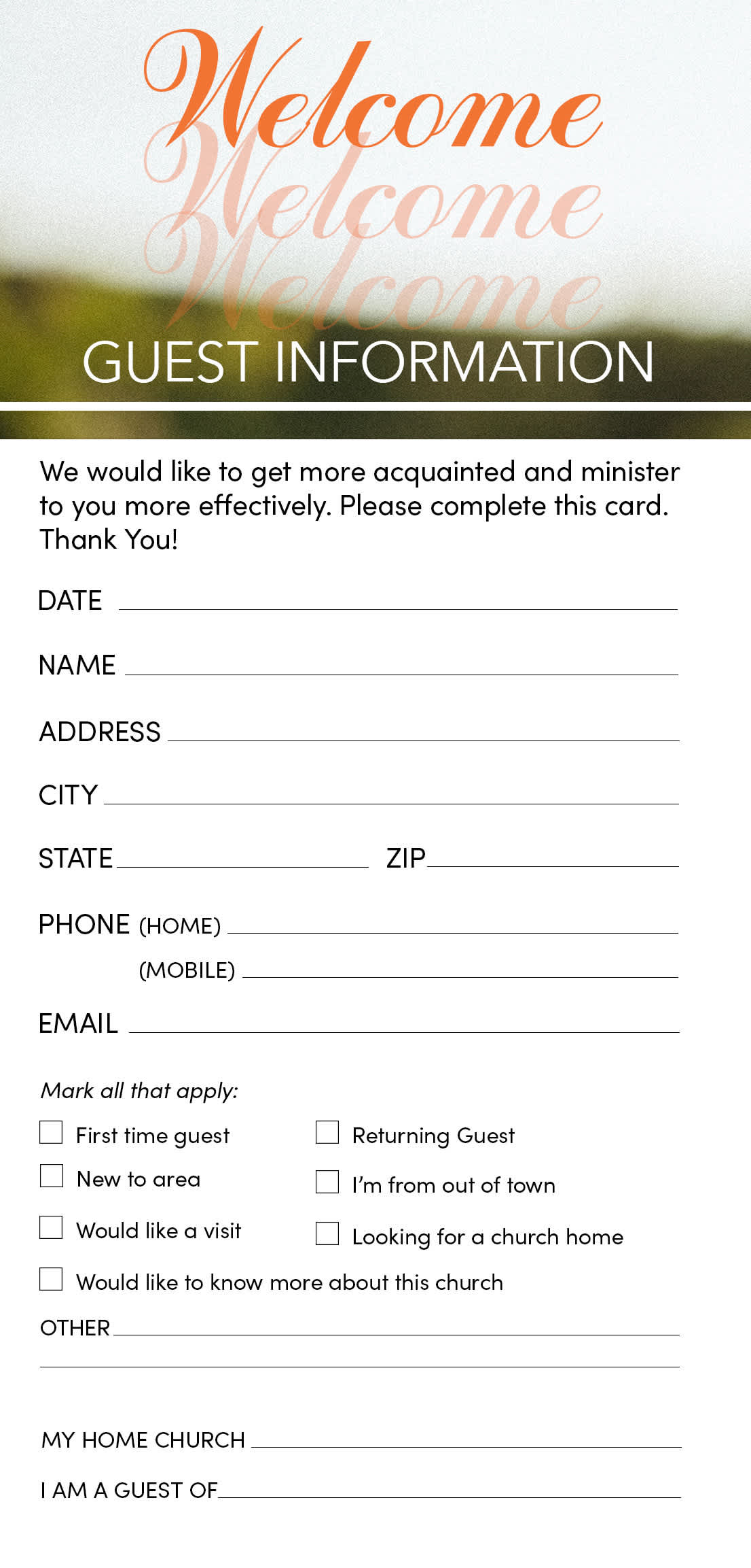 slide 1 of 2 for Guest Information Card: Welcome - Summer (Package of 50)