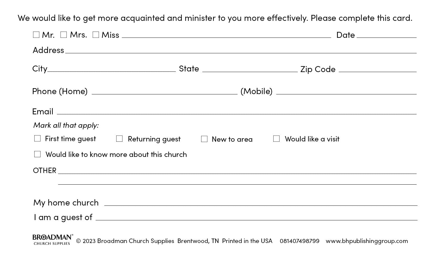 slide 2 of 2 for Guest Card: Welcome to Our Church (Package of 50)