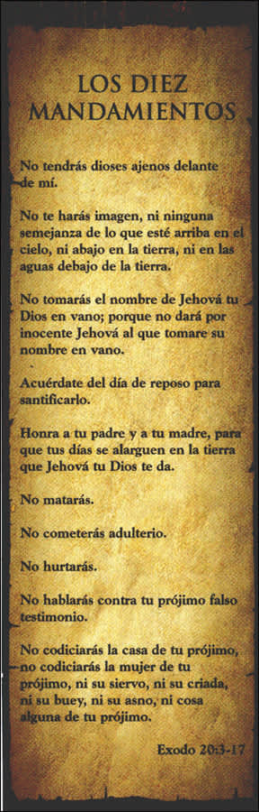 slide 3 of 3 for General Worship Bookmark: Los Diez Mandamientos (10 Commandments) (Package of 25)