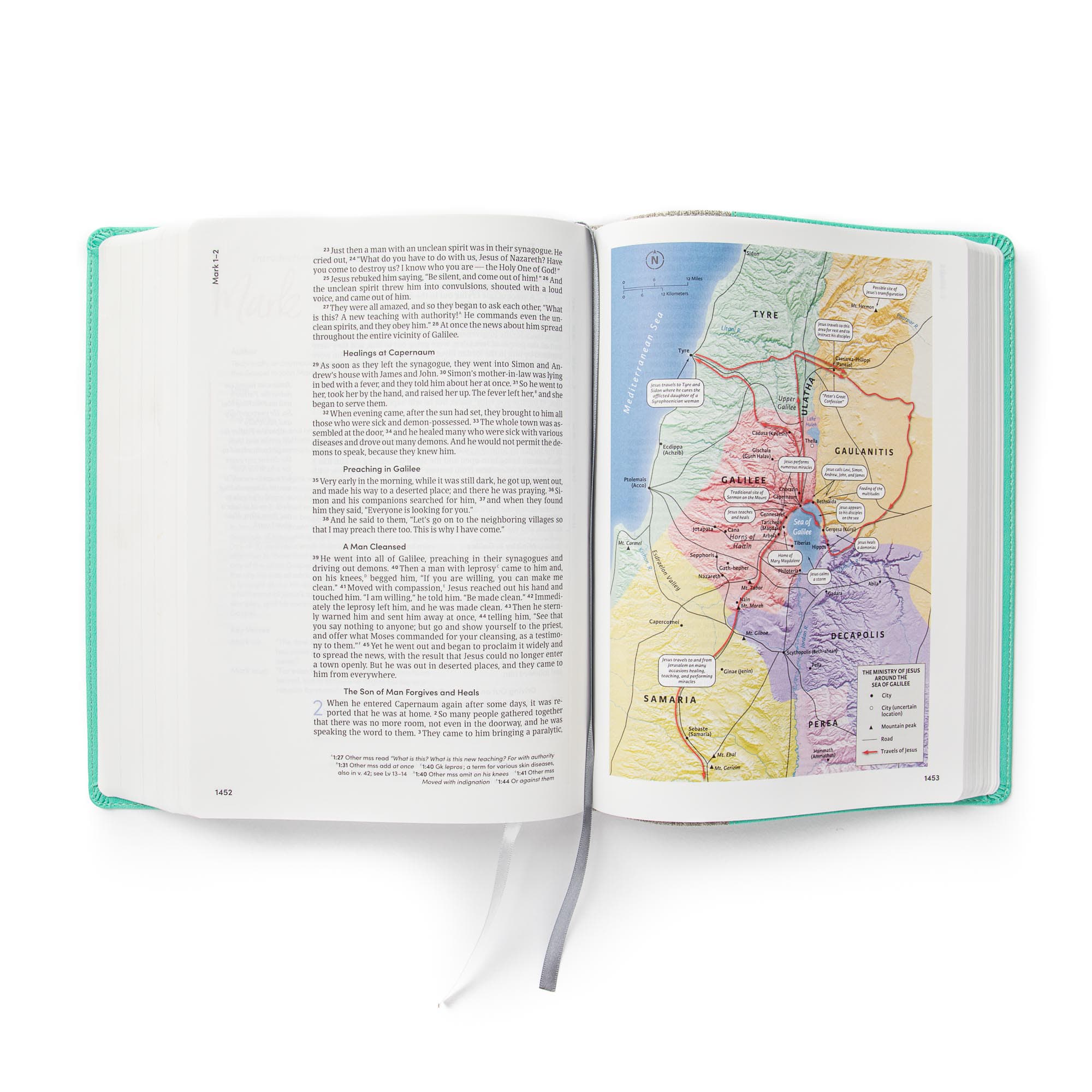 slide 5 of 12 for CSB Lifeway Women's Bible, Gray/Mint LeatherTouch