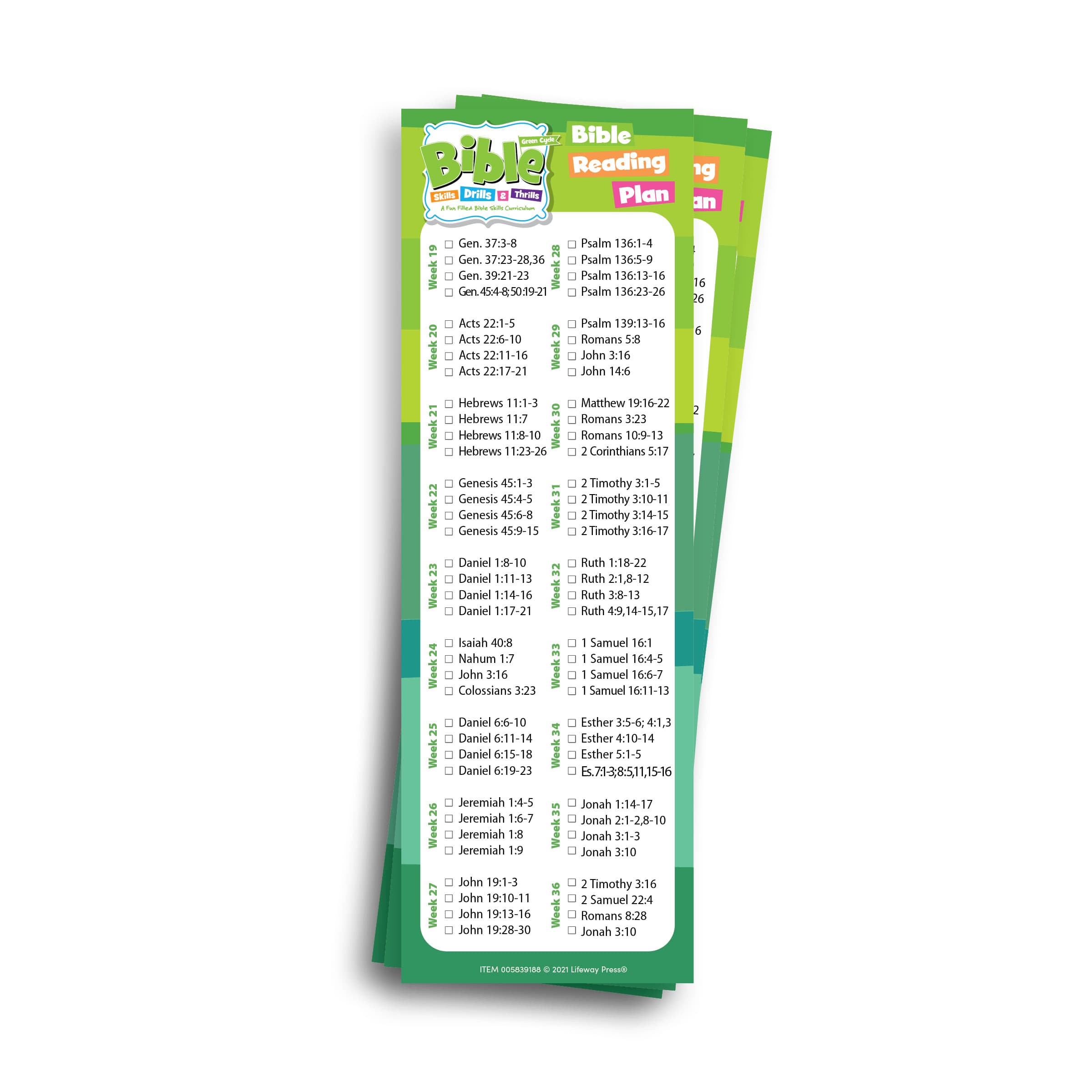 slide 2 of 2 for Bible Skills Drills and Thrills Green Cycle Bible Reading Plan Bookmark (Pkg 25)