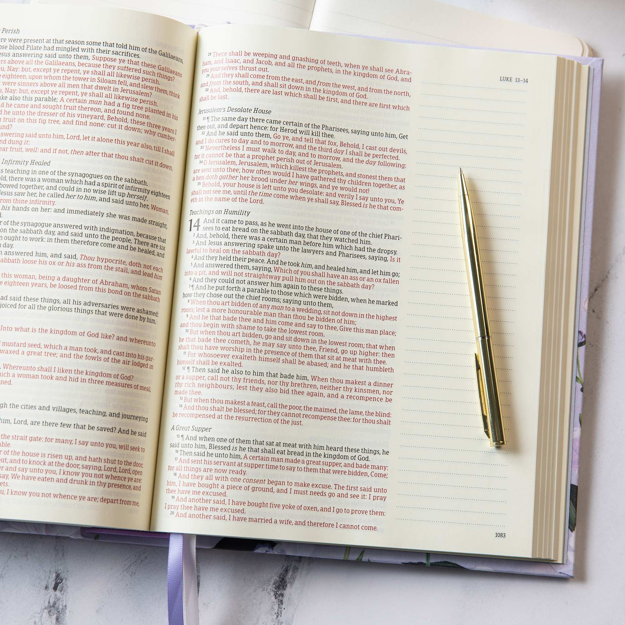 slide 5 of 10 for KJV Notetaking Bible, Large Print Hosanna Revival Edition, Lavender/Peach Cloth Over Board
