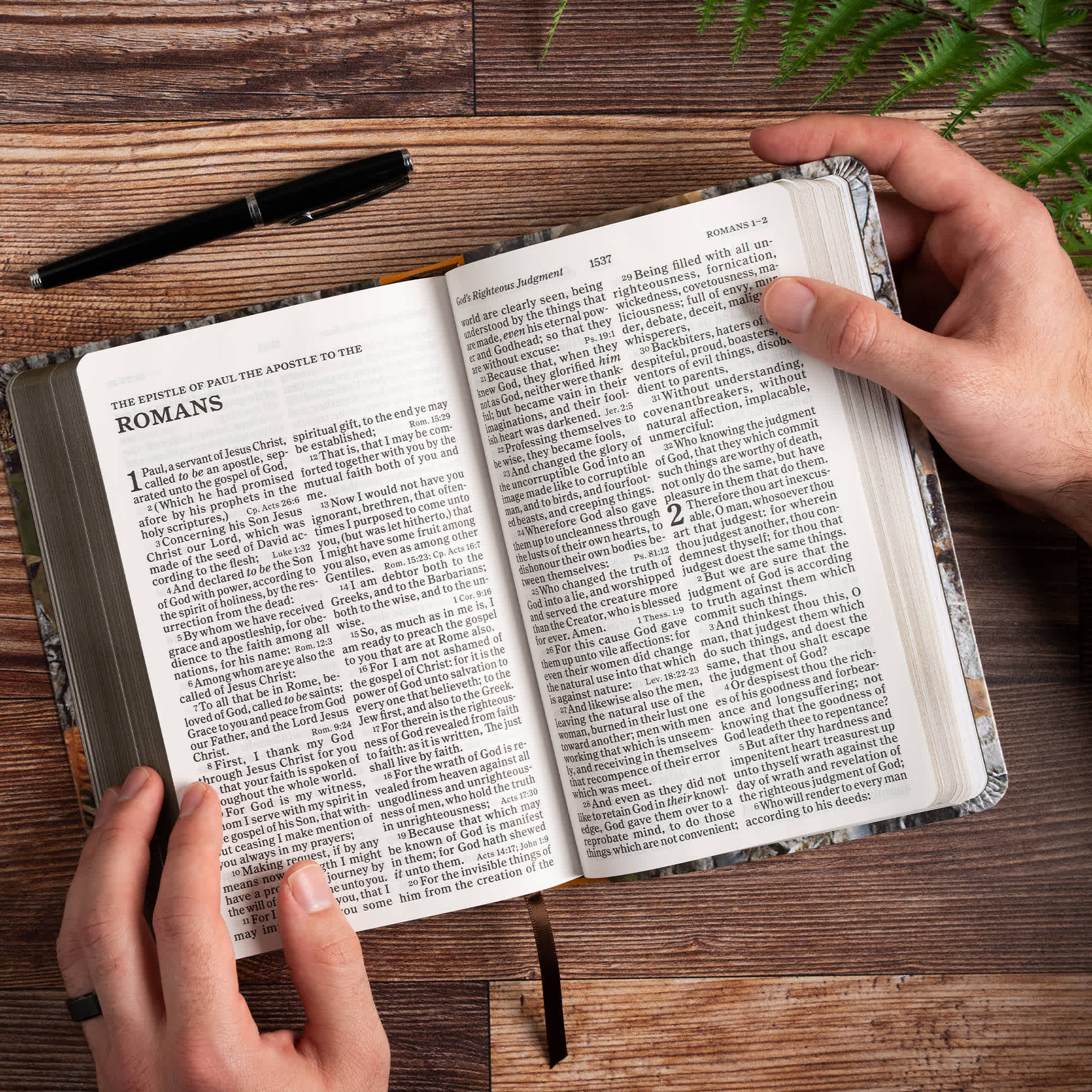 slide 4 of 7 for The KJV Sportsman's Bible: Large Print Personal Size Edition, Mothwing Camouflage LeatherTouch
