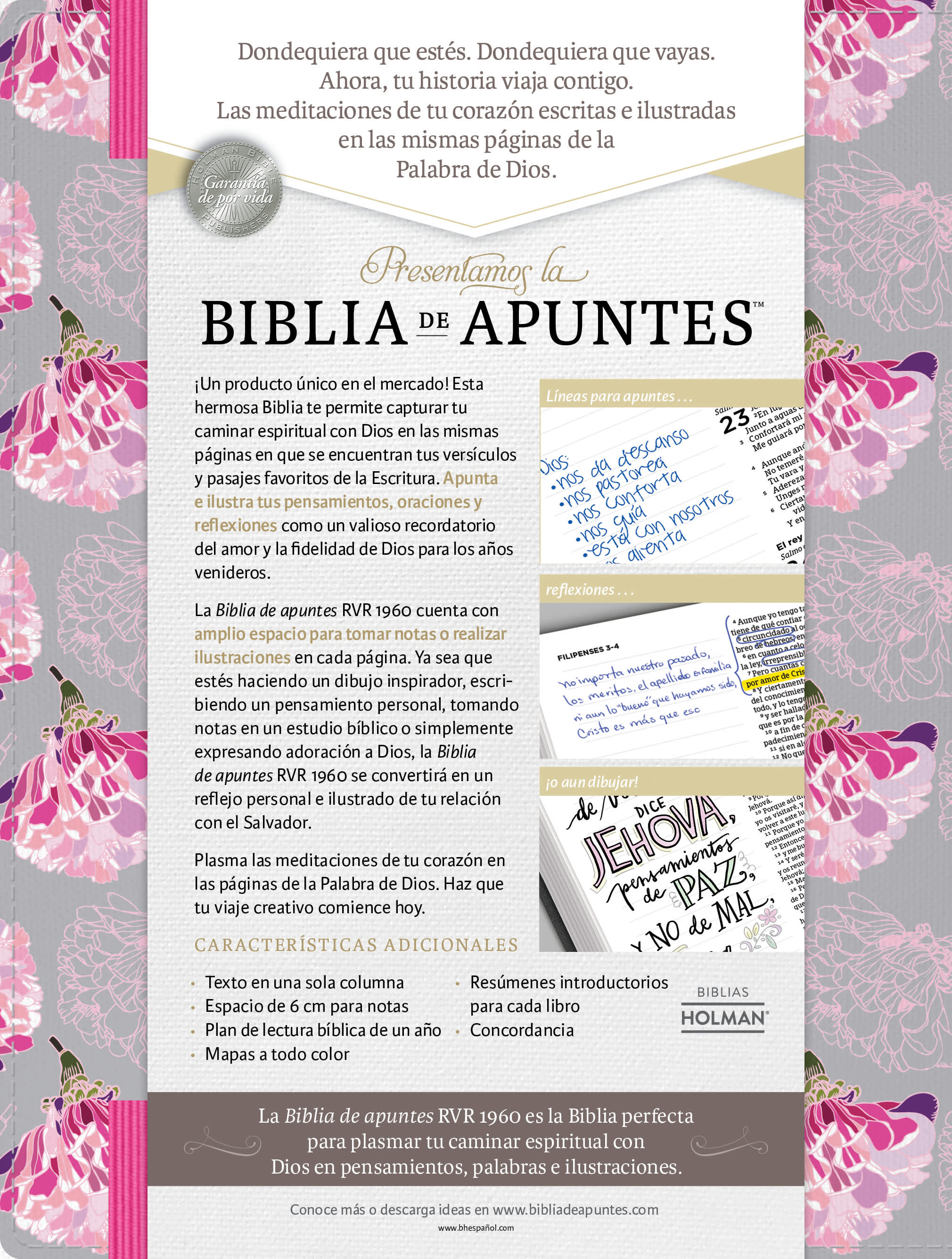 slide 2 of 2 for RVR 1960 Biblia de apuntes, gris y floreado tela impresa