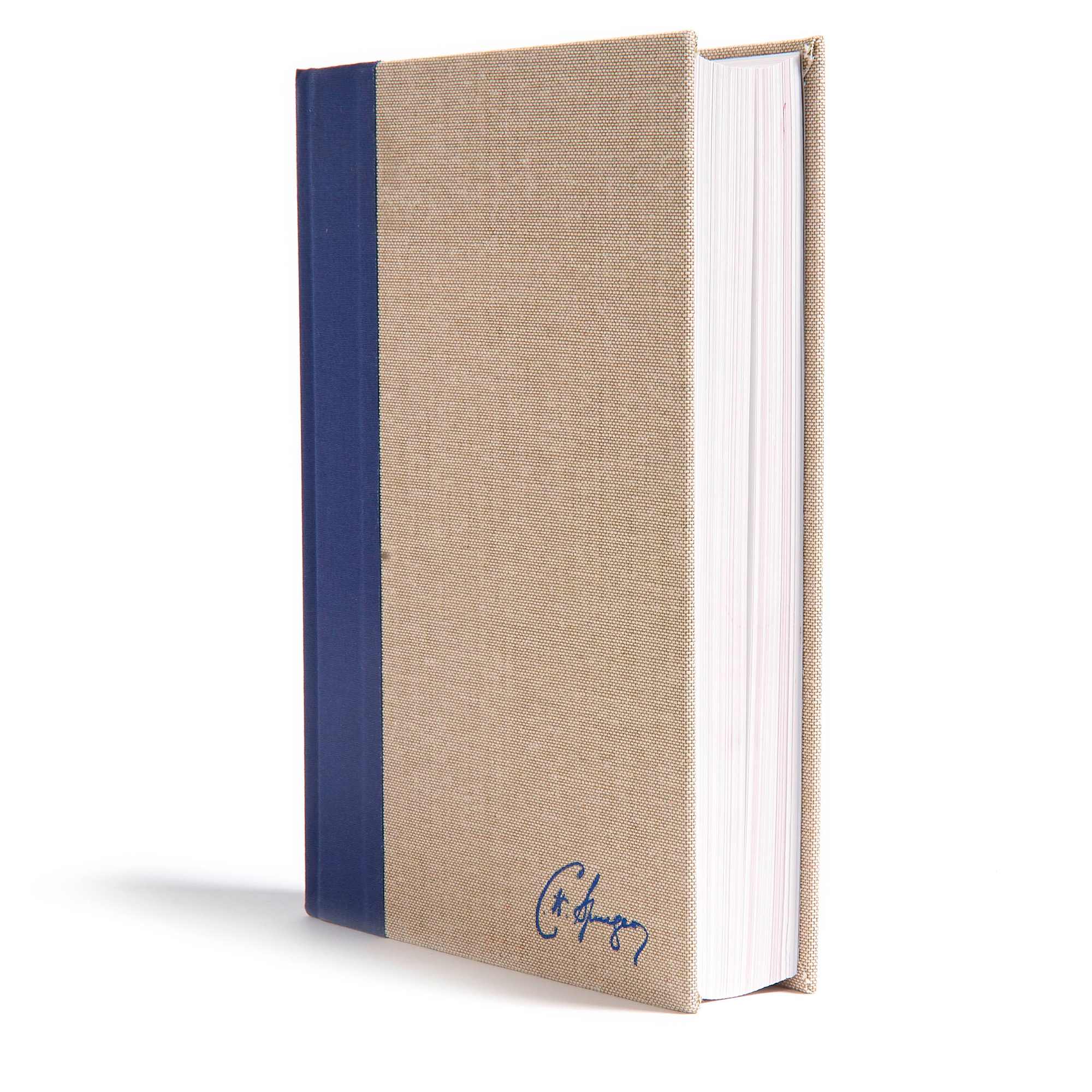 slide 3 of 10 for KJV Spurgeon Study Bible, Navy/Tan Cloth Over Board