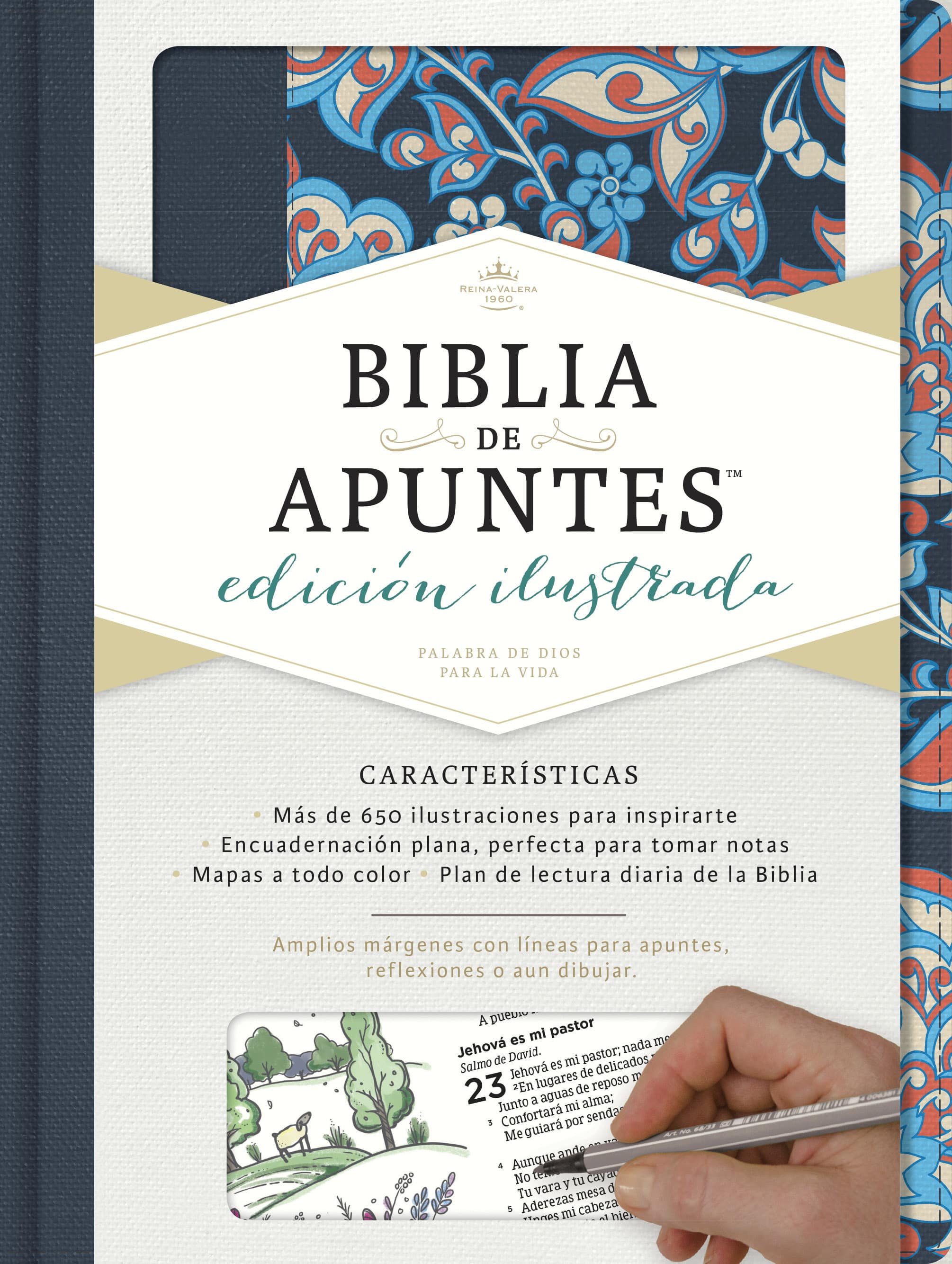 slide 1 of 8 for RVR 1960 Biblia de apuntes, edición ilustrada, tela en rosado y azul