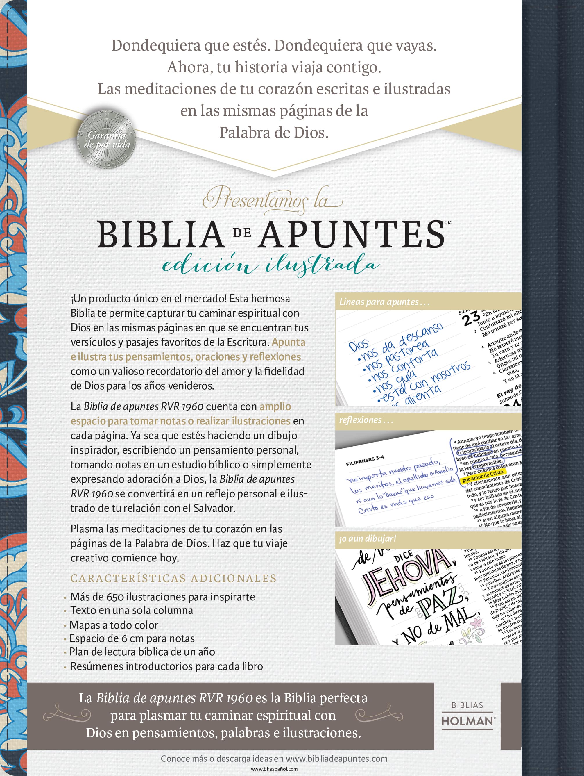 slide 2 of 8 for RVR 1960 Biblia de apuntes, edición ilustrada, tela en rosado y azul