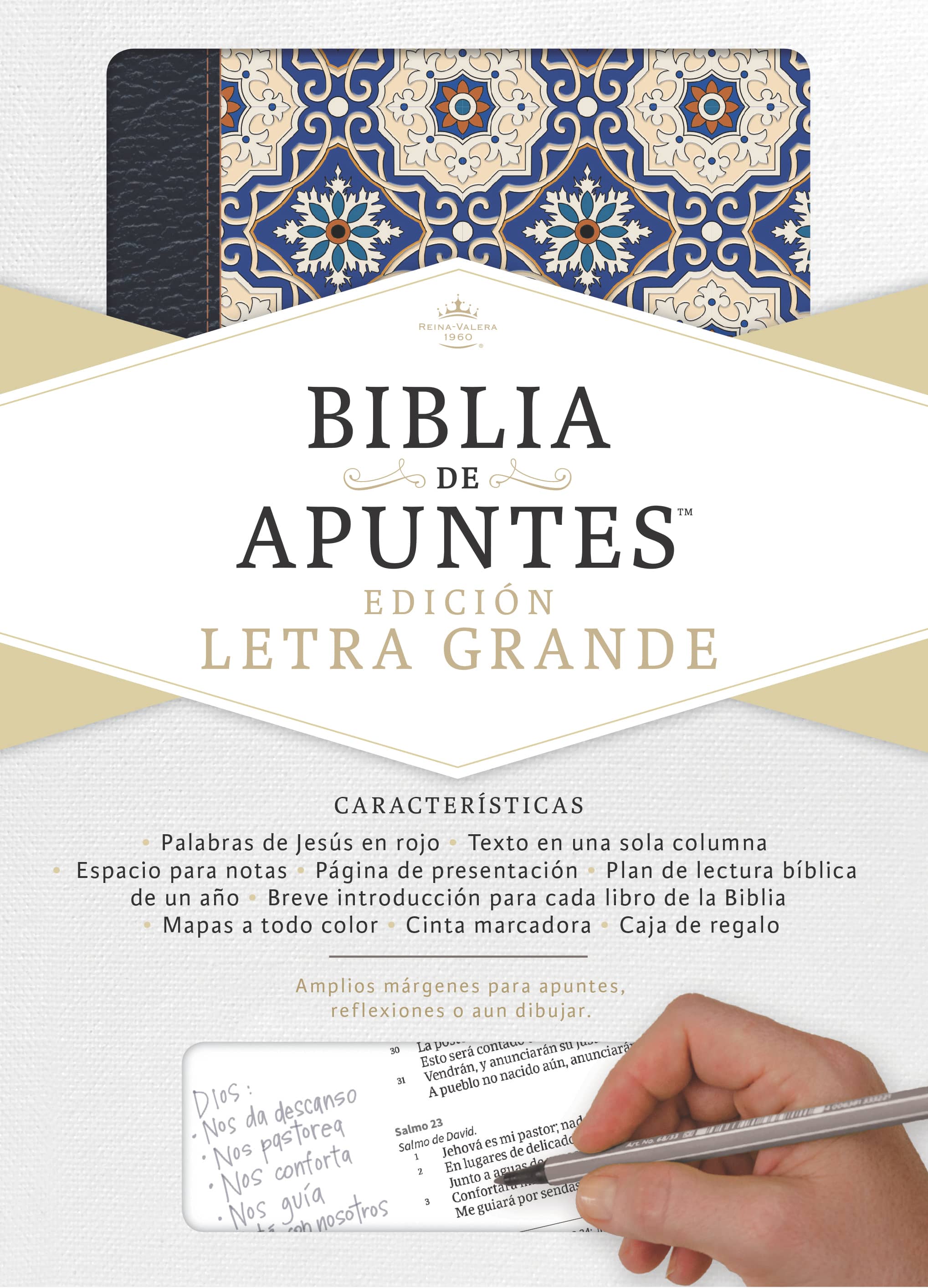 slide 2 of 6 for RVR 1960 Biblia de apuntes edición letra grande, piel fabricada y mosaico crema y azul