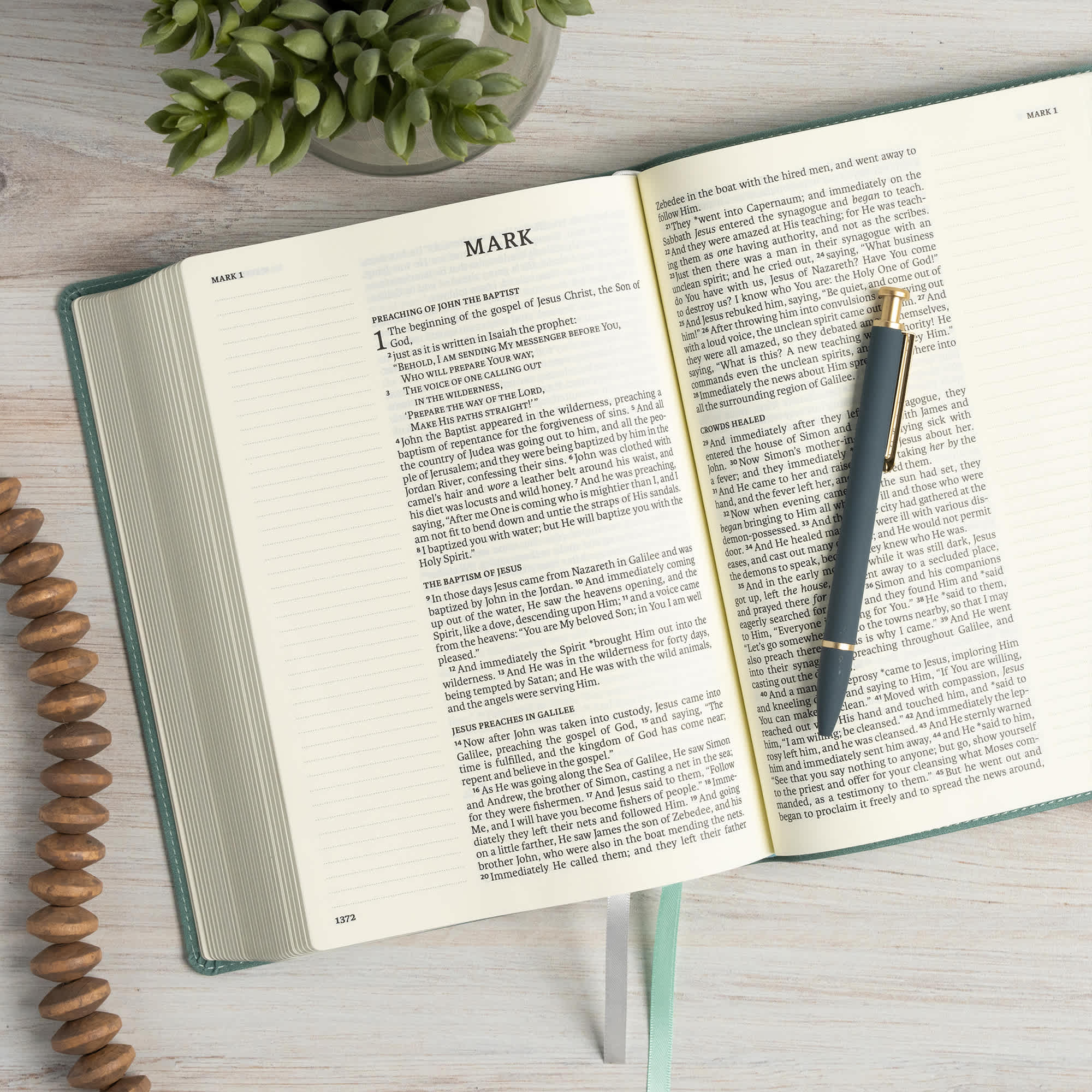 slide 6 of 11 for NASB Notetaking Bible, Large Print Edition, Earthen Teal SuedeSoft LeatherTouch
