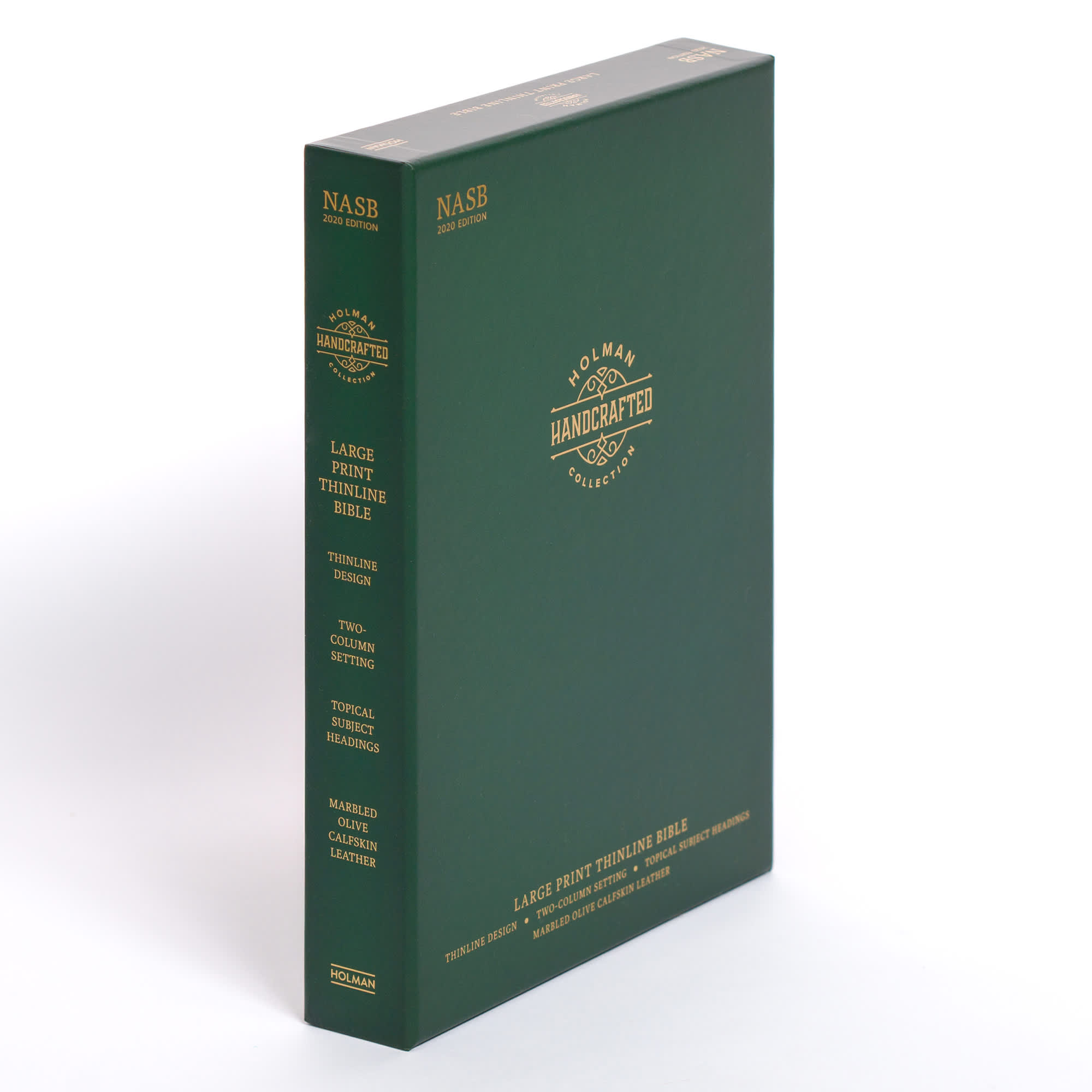 slide 11 of 12 for NASB Large Print Thinline Bible, Holman Handcrafted Collection, Marbled Olive Premium Calfskin