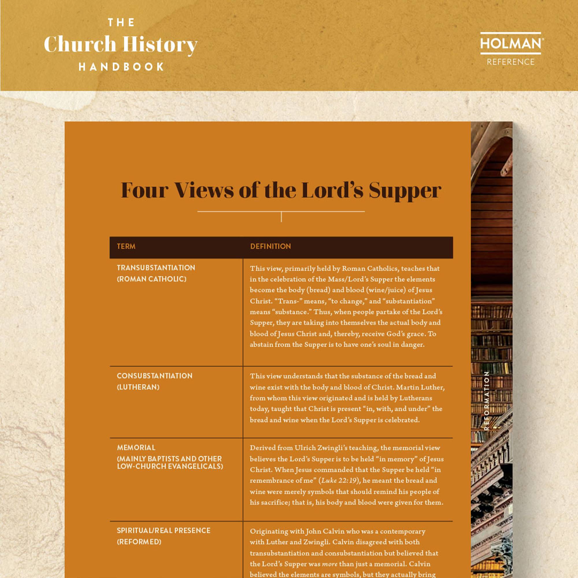 slide 21 of 24 for The Church History Handbook, Mocha Cloth Over Board