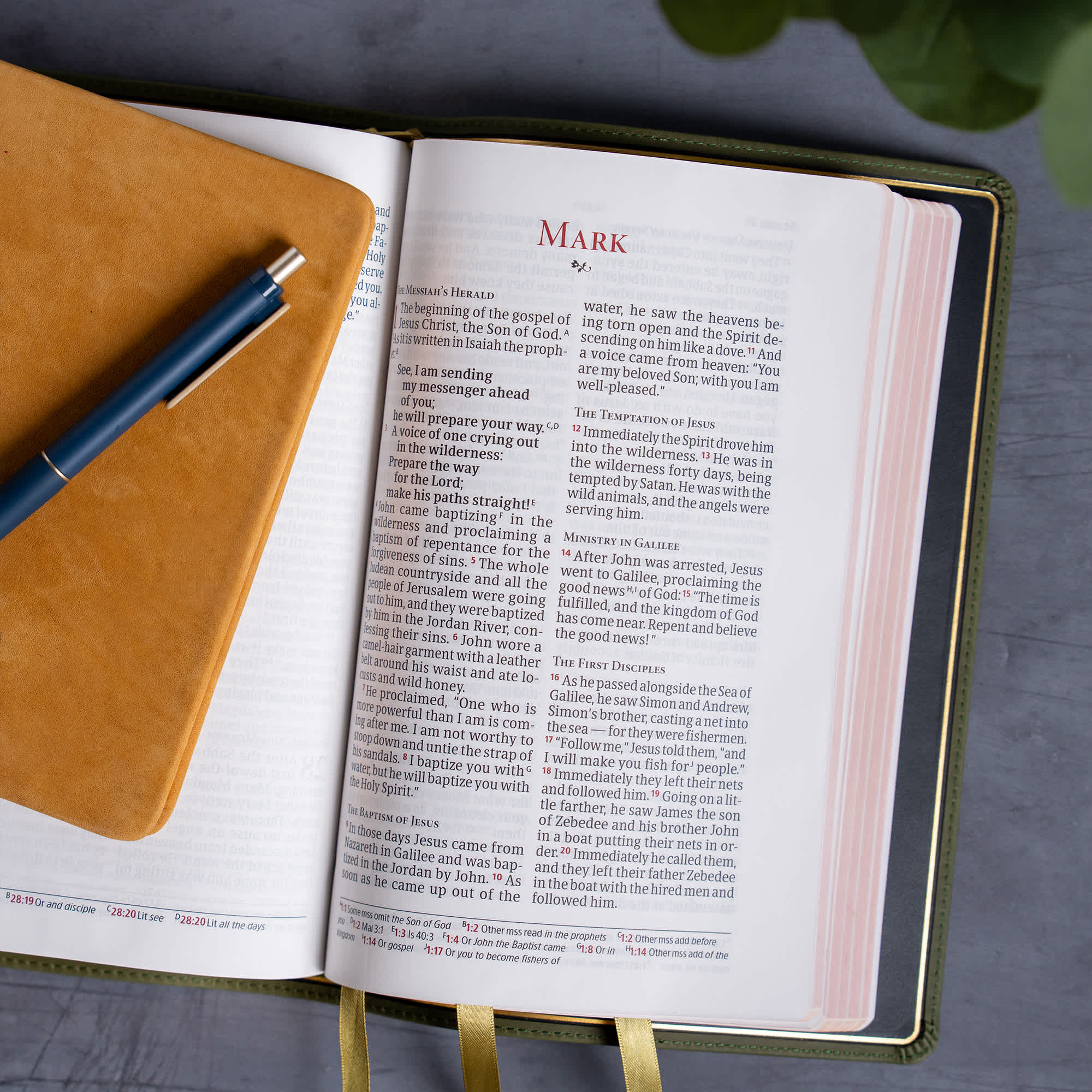 slide 6 of 12 for CSB Giant Print Bible, Holman Handcrafted Collection, Marbled Olive Premium Calfskin