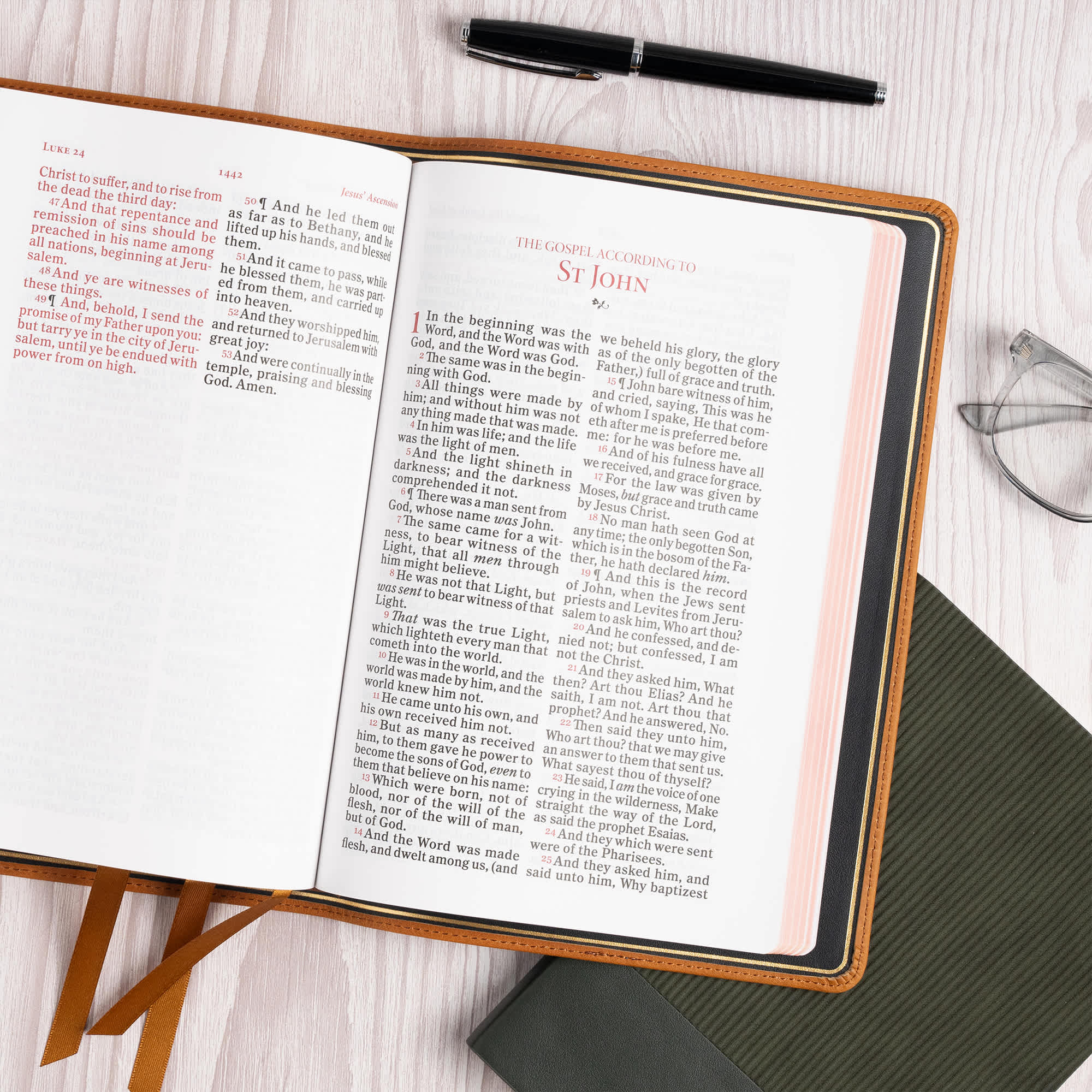 slide 6 of 10 for KJV Giant Print Bible, Holman Handcrafted Collection, Marbled Chestnut Premium Calfskin