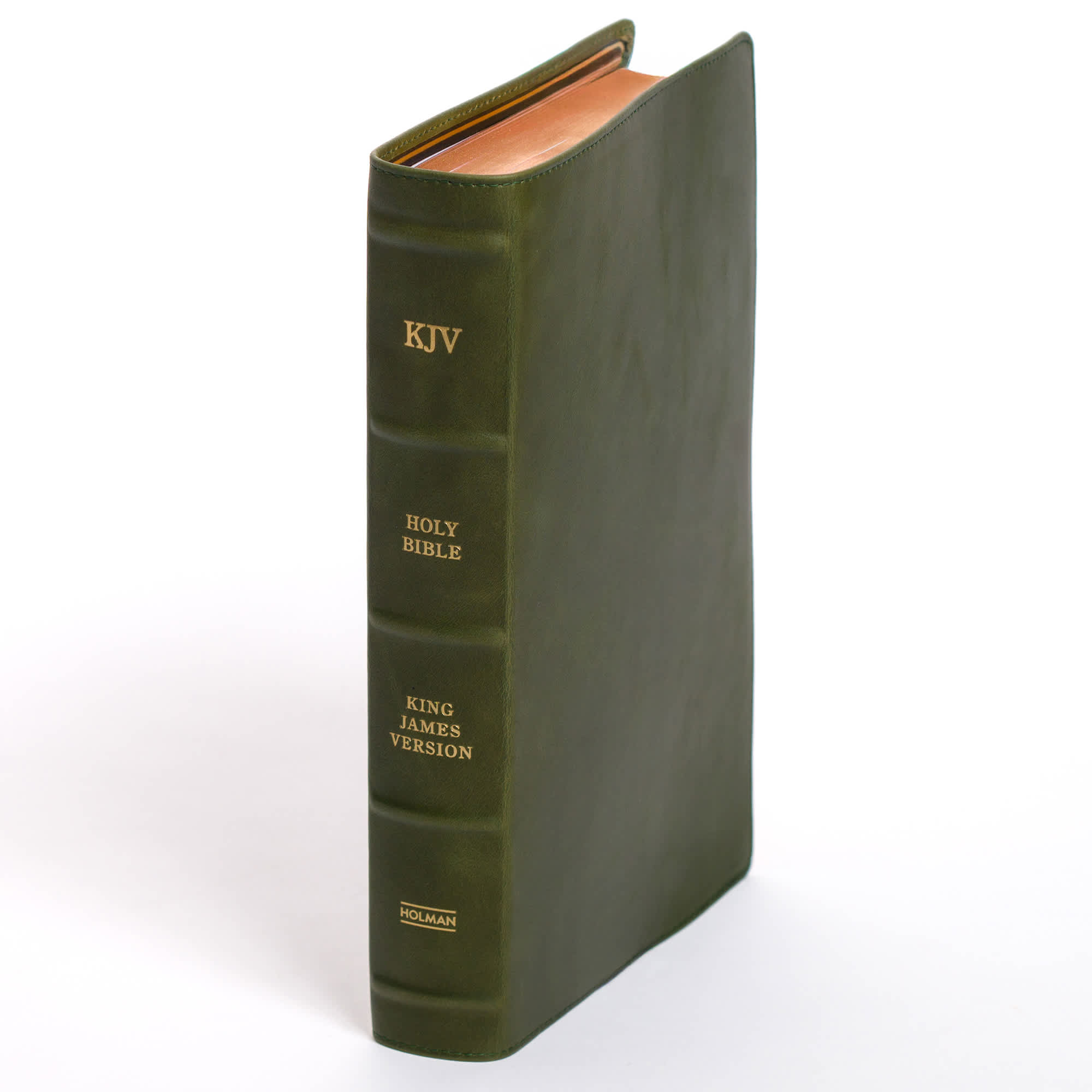 slide 2 of 12 for KJV Giant Print Bible, Holman Handcrafted Collection, Marbled Olive Premium Calfskin