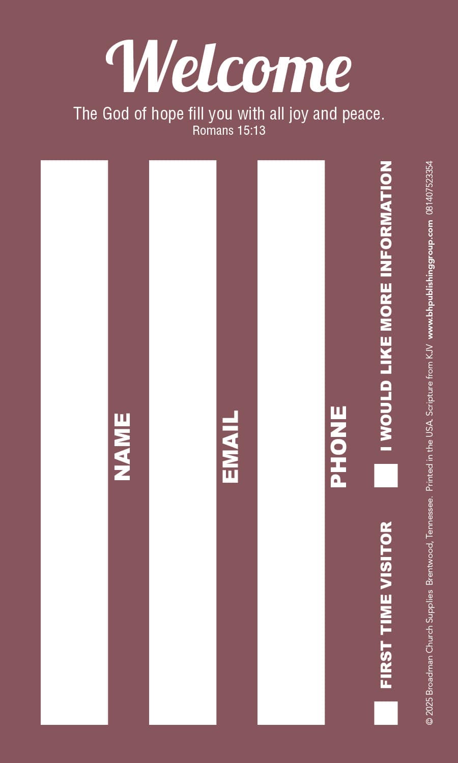 Guest Welcome Card: Welcome - Burgundy (Package of 50)