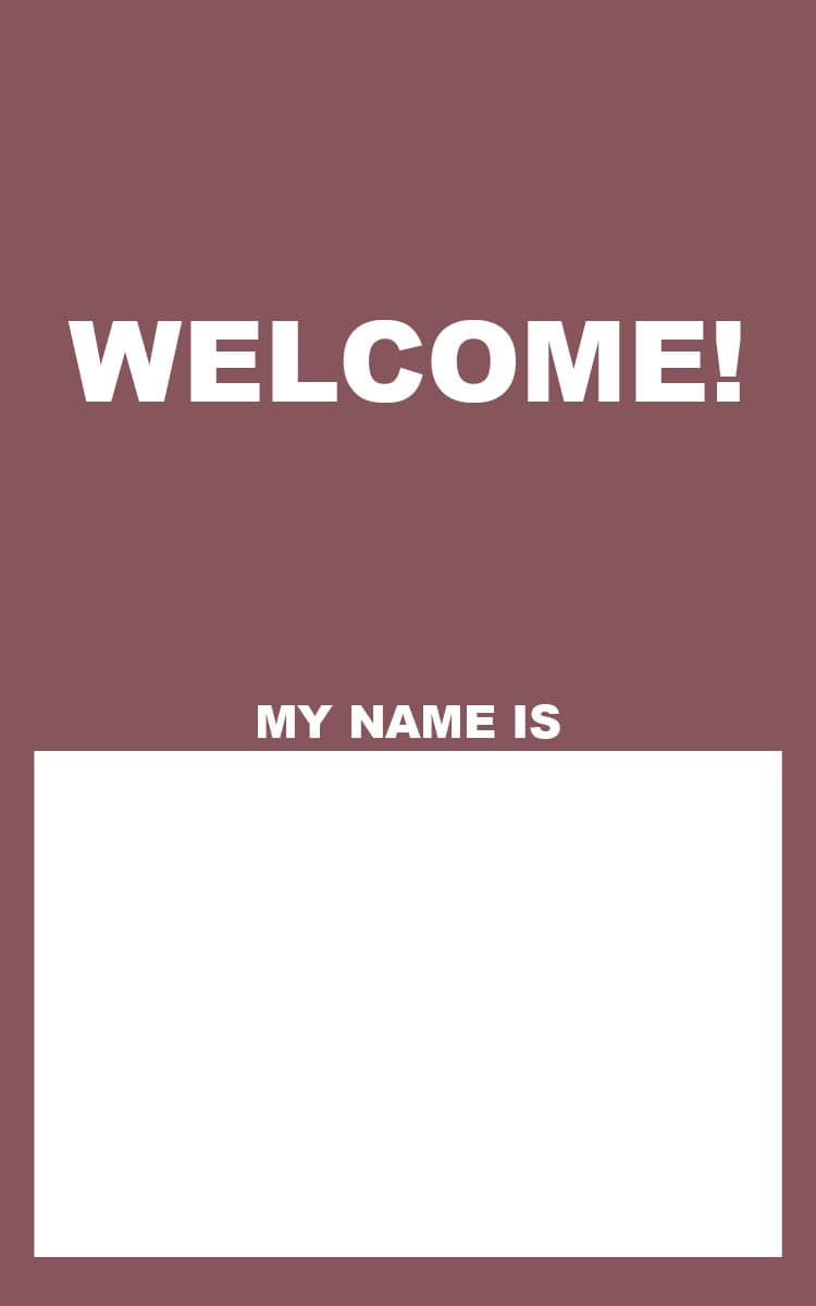 Name Tags: Welcome! - Burgundy (Package of 50)