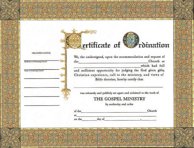 Certificate of Ordination for Minister - Flat (Package of 6)