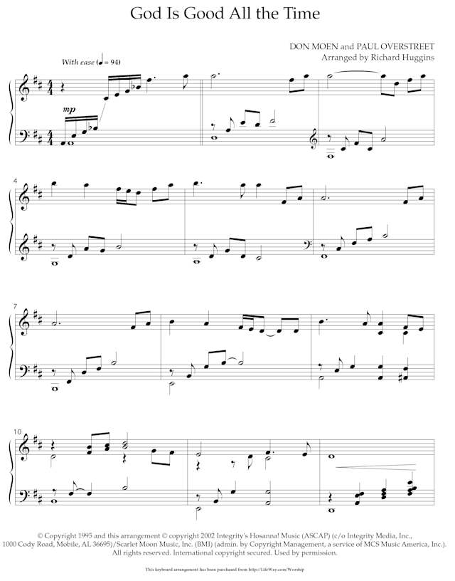 God Is Good All the Time - Downloadable Keyboard Arrangement