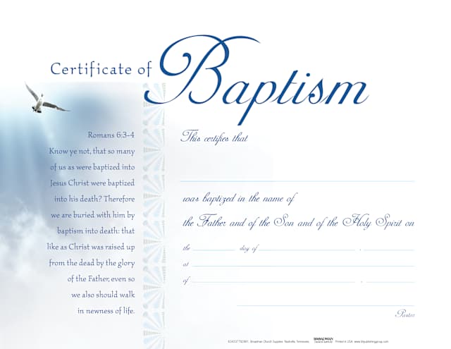 Certificate of Baptism - Flat with Clouds (Package of 6)