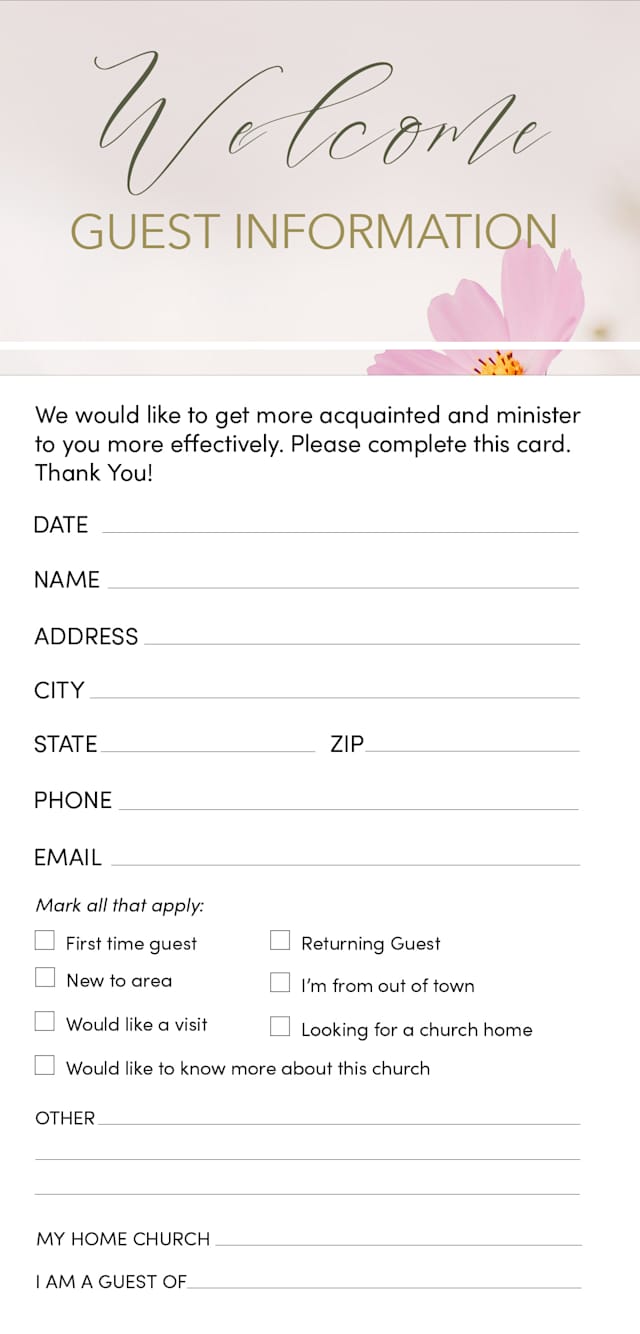 Guest Information Card: Welcome - Spring (Package of 50)