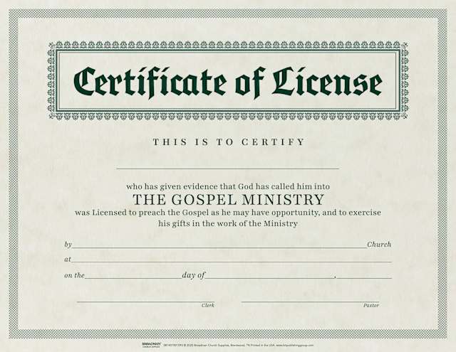 Certificate of License for Minister - Parchment