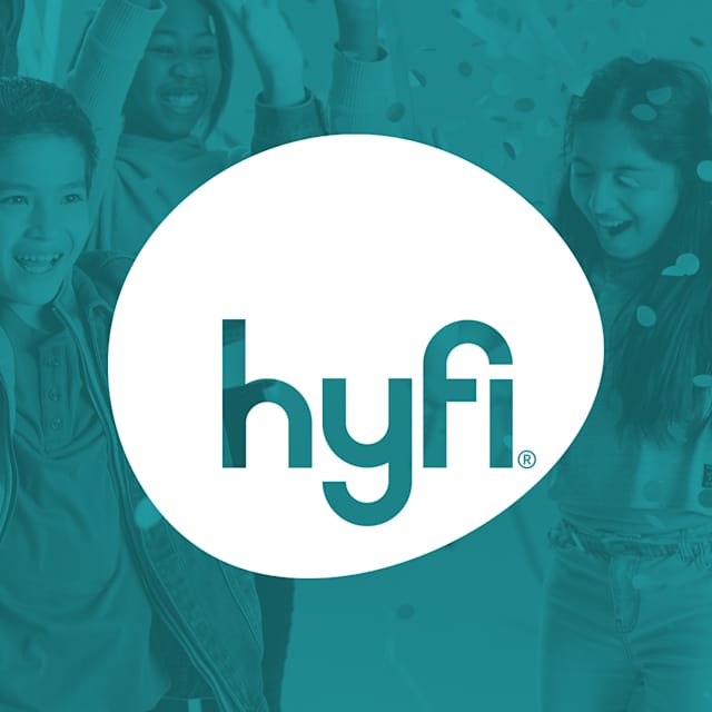 Hyfi logo with kids smiling in background