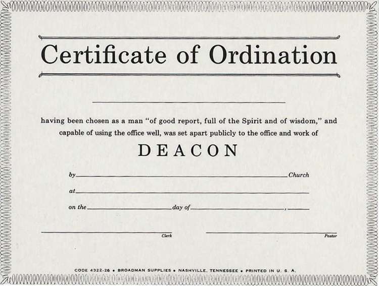 Certificate of Ordination for Deacon - Wallet-Size