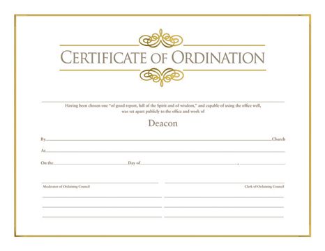 Certificate of Ordination for Deacon - Foil Stamped (Package of 6)