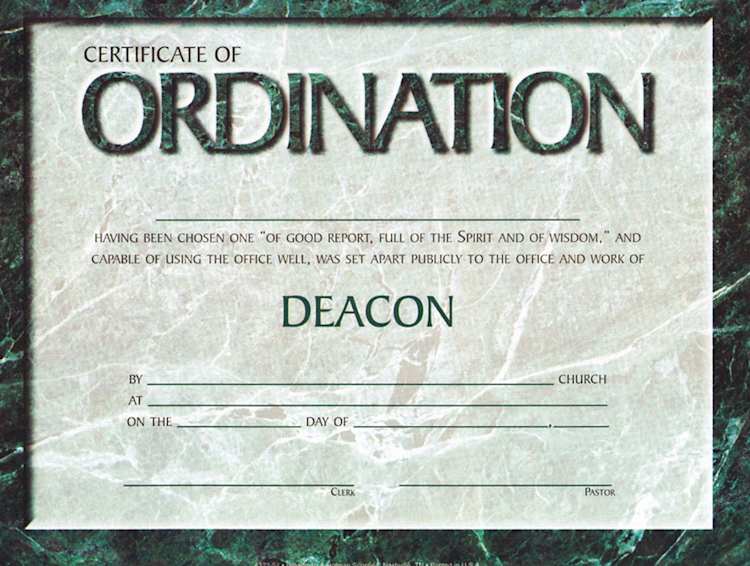 Certificate of Ordination for Deacon