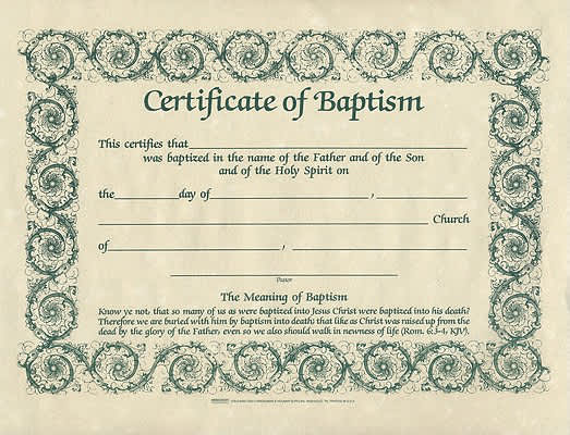 Certificate of Baptism - Beige Parchment Paper (Package of 6)