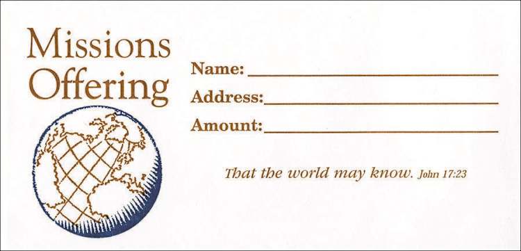 Offering Envelope: Missions Offering - Bill-Size (Package of 100)